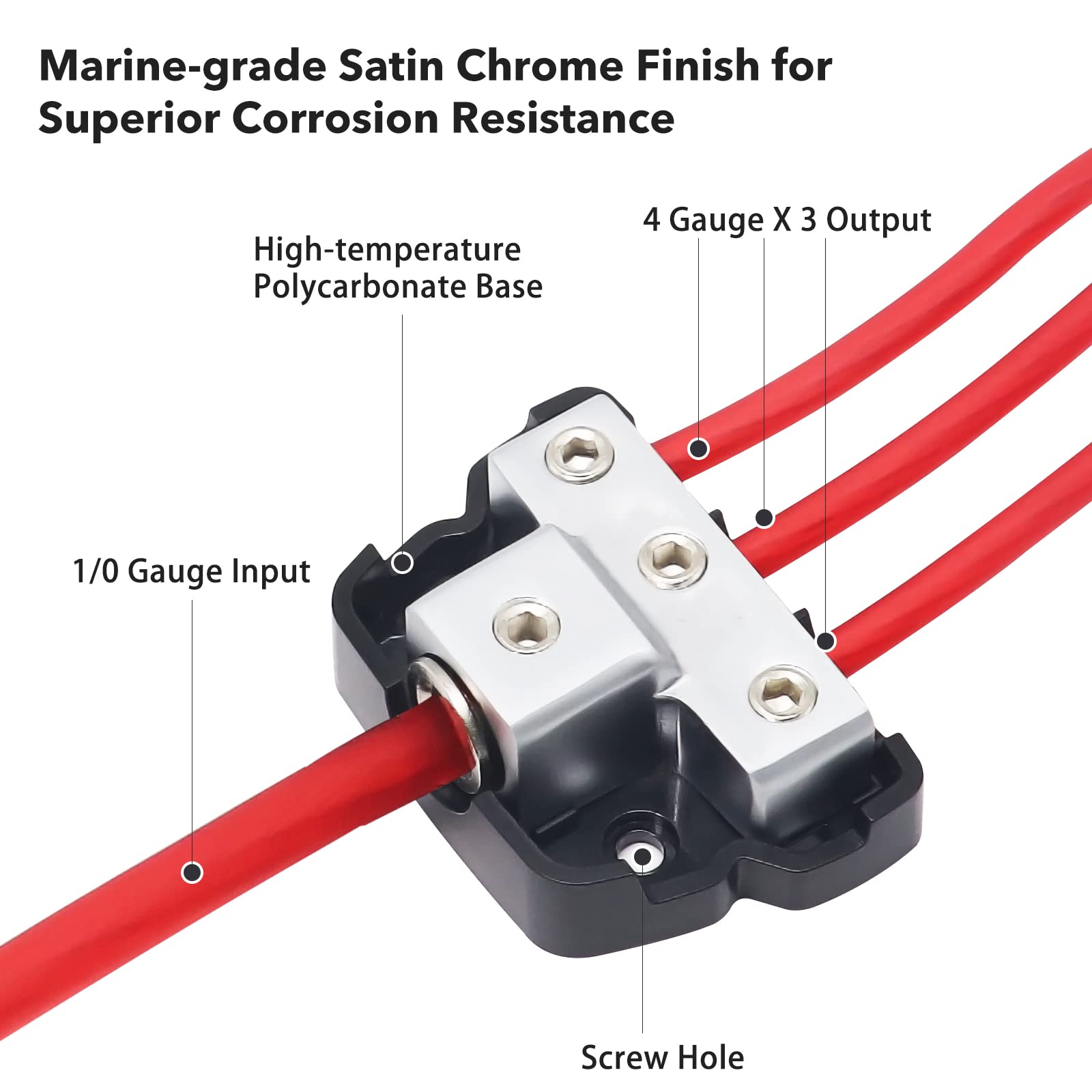 Recoil Db13 3 Way Power Distribution Block, 1 X 0/2/4 Gauge In / 3 X 4/8 Gauge Out Power Distribution Ground Distributor Block F