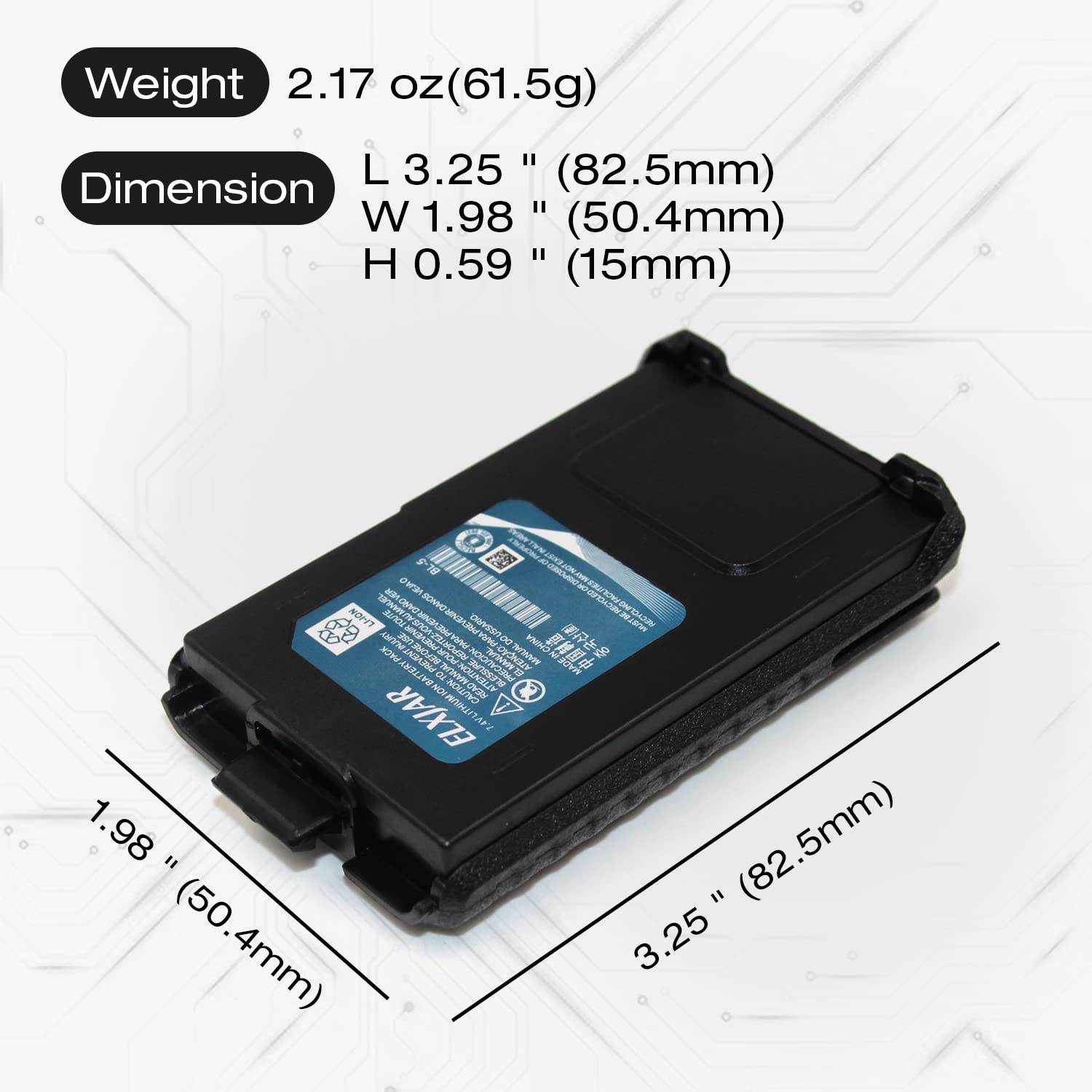 Elxjar (5 Pack) 7.4V 1800Mah Bl 5 Battery Pack Replacement For Baofeng Uv 5R/Plus Dm 5R/Plus Uv 5Re Uv 5Rtp Bf F8Hp Mk2/3/3X/4/5 V2+/Plus Series