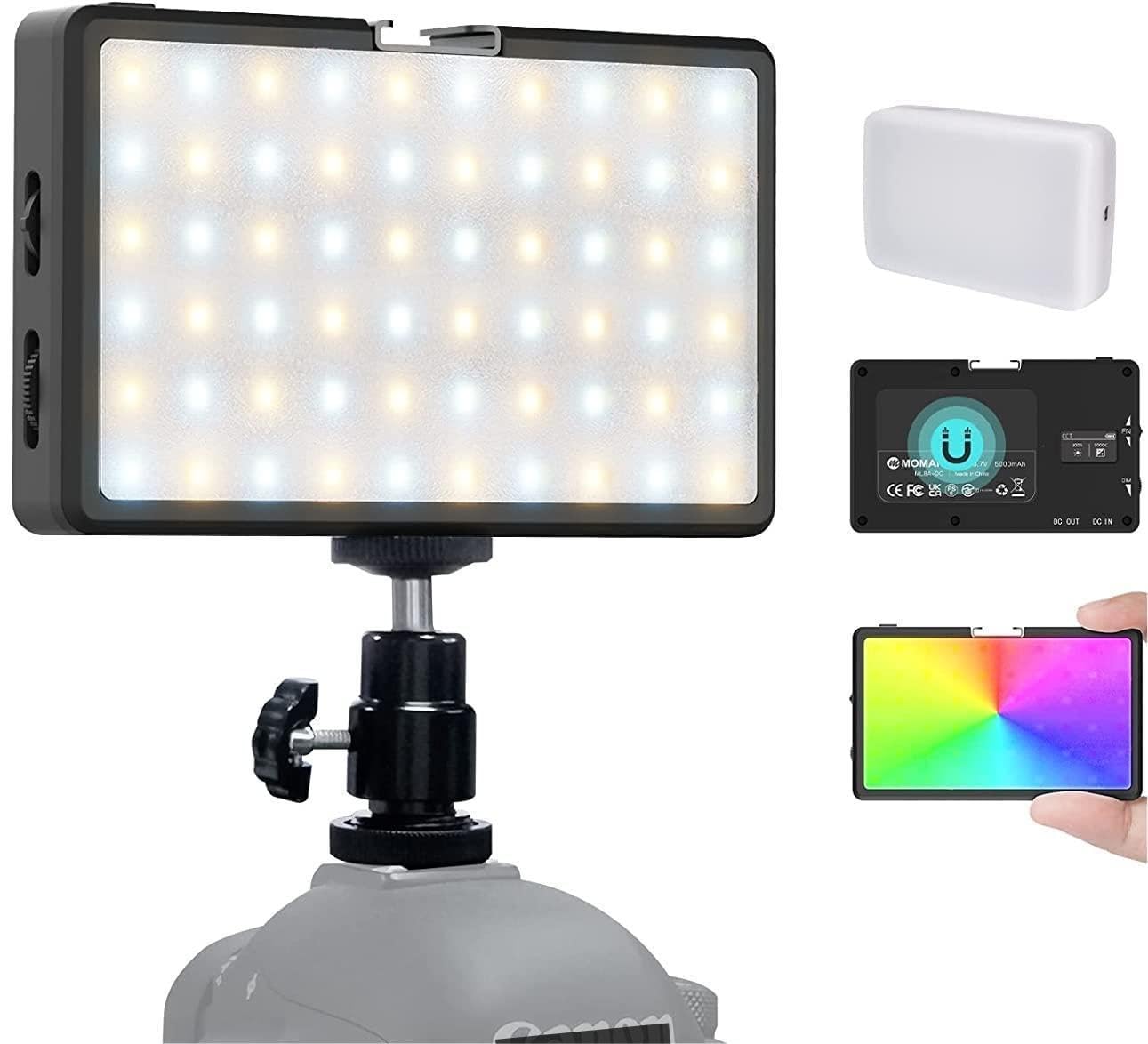 Rgb Led Video Light, Moman Camera Light For Photography, Portable 5000Mah Video Recording Lights With Cold Shoe, Mini Light Cri9