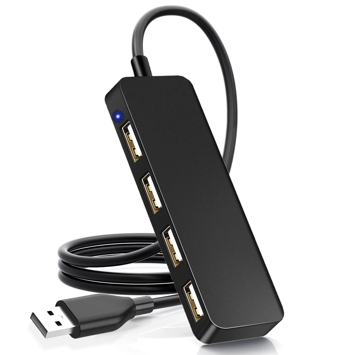Usb Hub, Usb Splitter,Usb 4 Port Adapter,Usb Extender For For Laptop, Pc, Macbook, Mac Pro, Mac Mini, Imac, Surface Pro And More (Black Usb 2.0/1M)