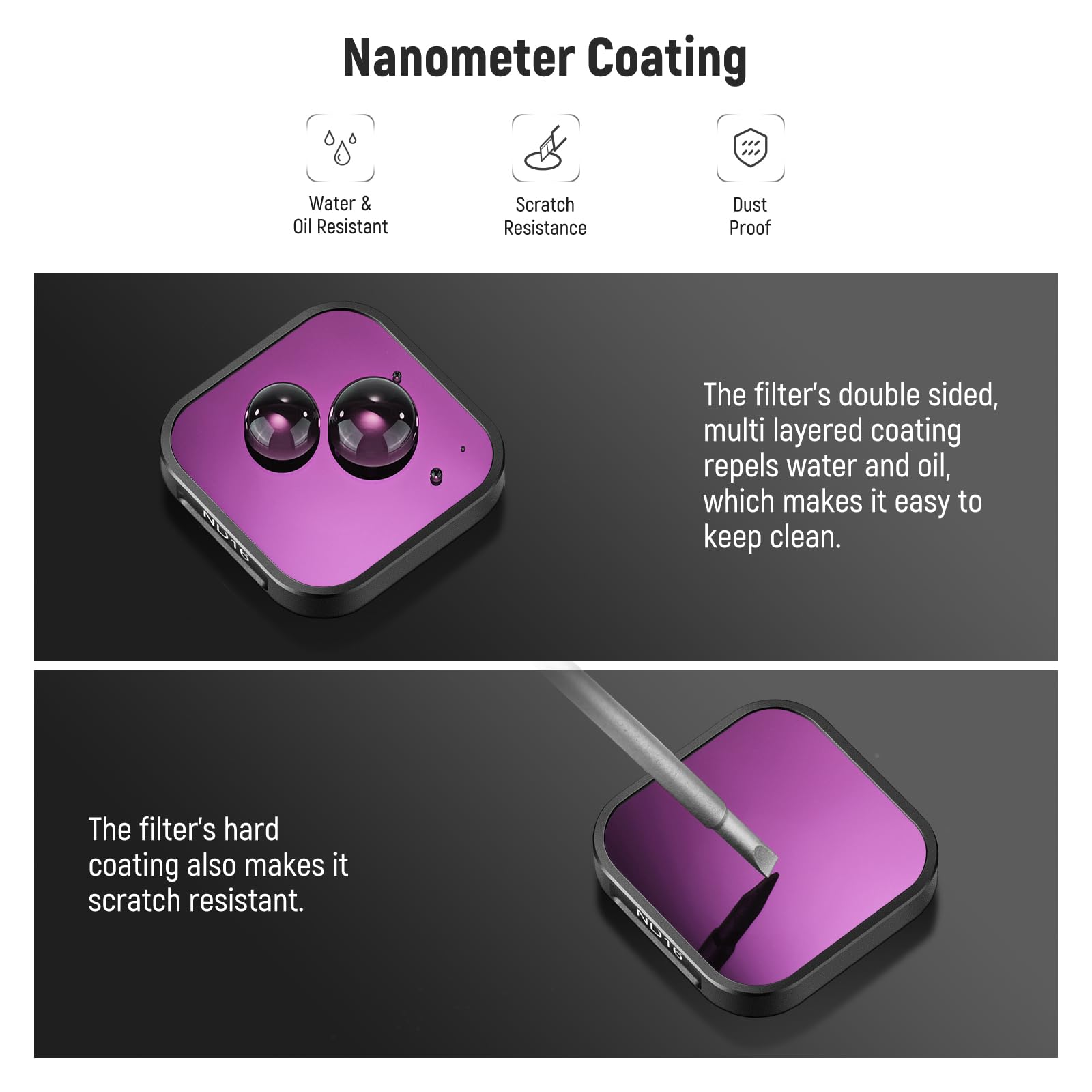 Neewer Nd Filter Set Compatible With Gopro Hero 12 Hero 11 Hero 10 9 Black, 4 Pack (Nd8 Nd16 Nd32 Cpl) Multi Coated Hd Slim Neut