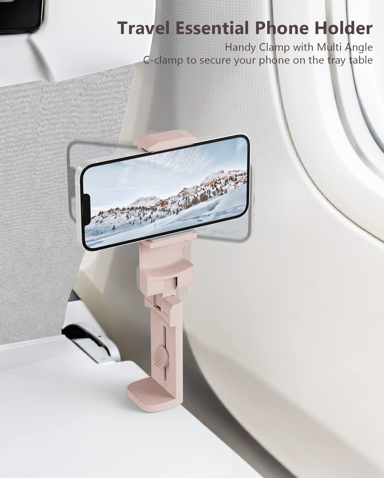 Miikare Airplane Travel Essentials Phone Holder, Universal Handsfree Phone Mount For Flying With 360 Degree Rotation, Table-Pink