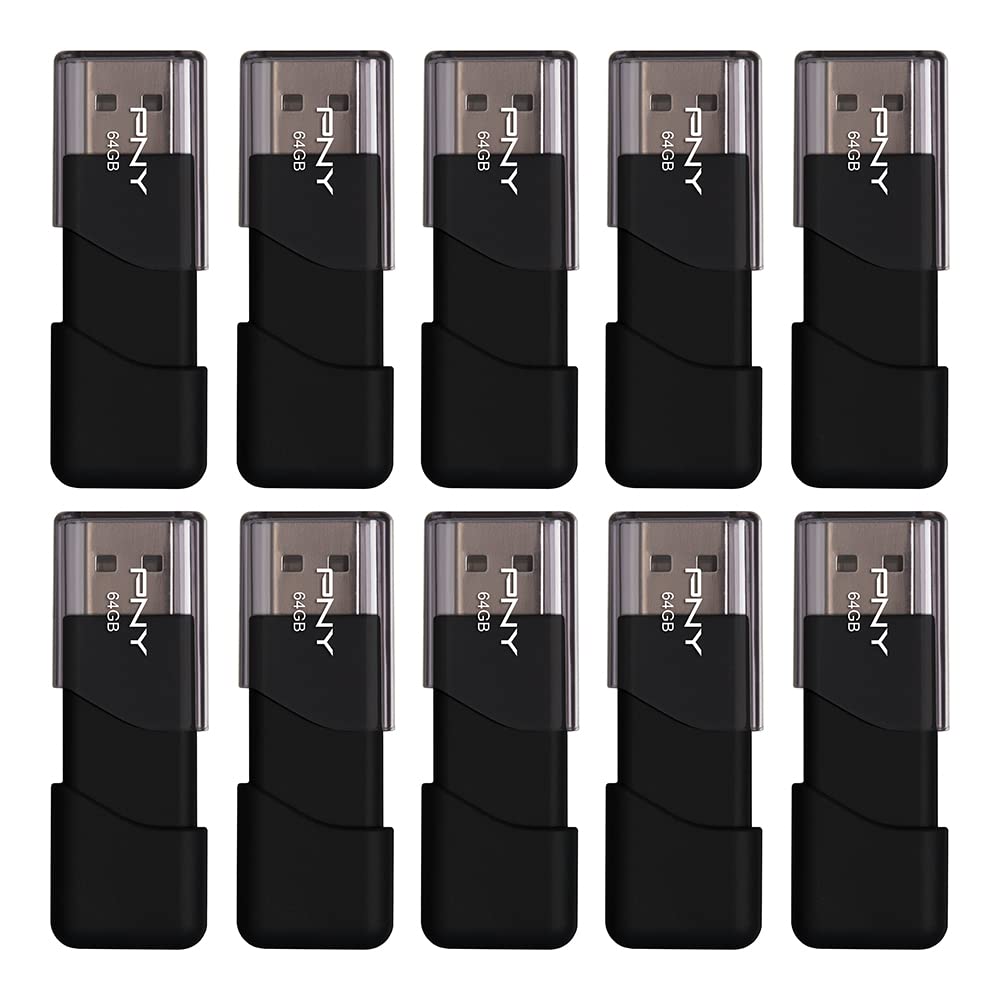 PNY 64GB Attach 3 USB 2.0 Flash Drive, 10Pack, Black