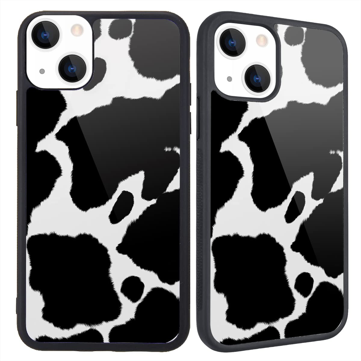 Maycari Compatible With Iphone 13 Case For Children Women Cute Animal Design, Hard Back With Black Cow Pattern Soft Tpu Bumper P