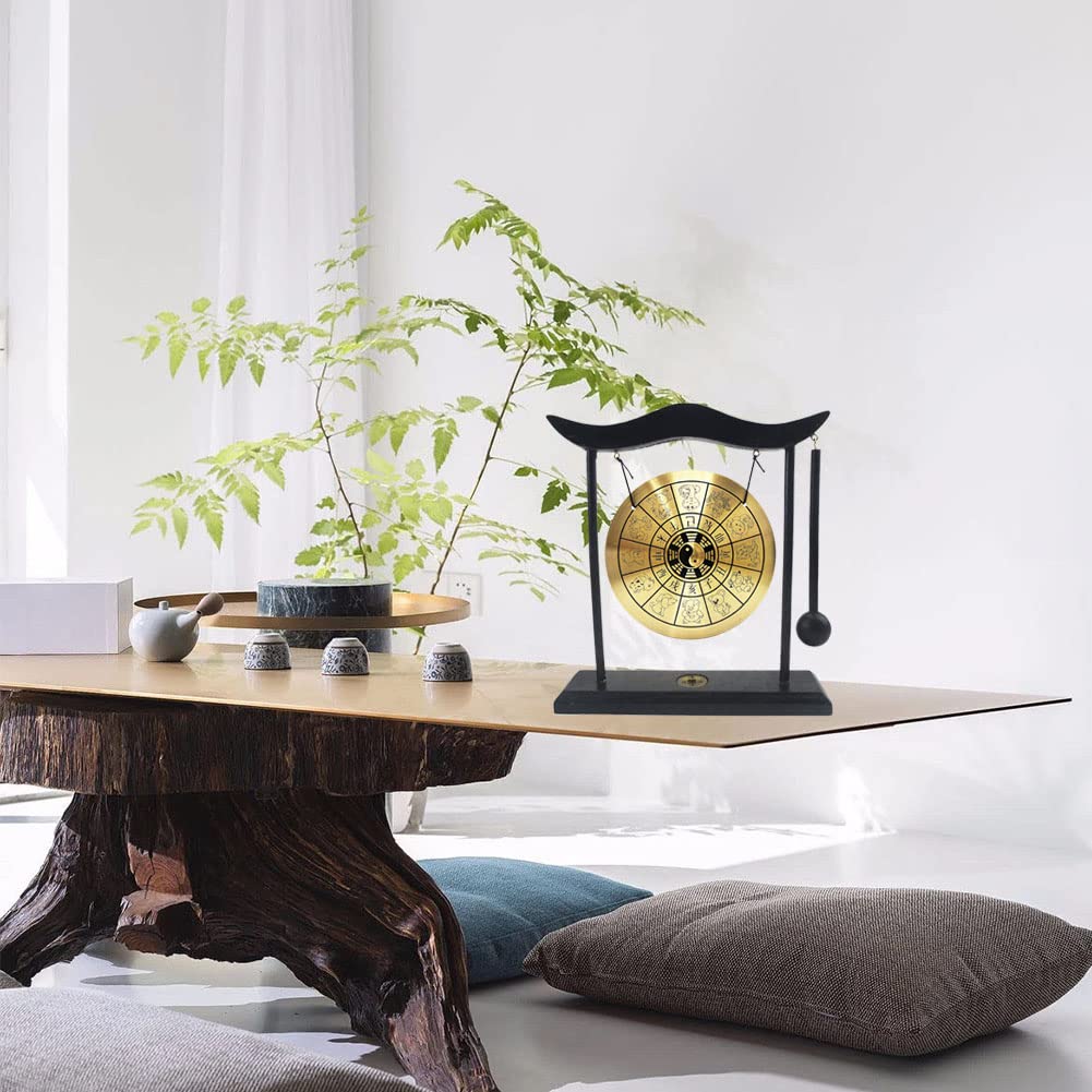 Hooshing Zen Art Brass Feng Shui Desktop Gong With Stand Asian Decor For Home Office Chinese Zodiac Signs