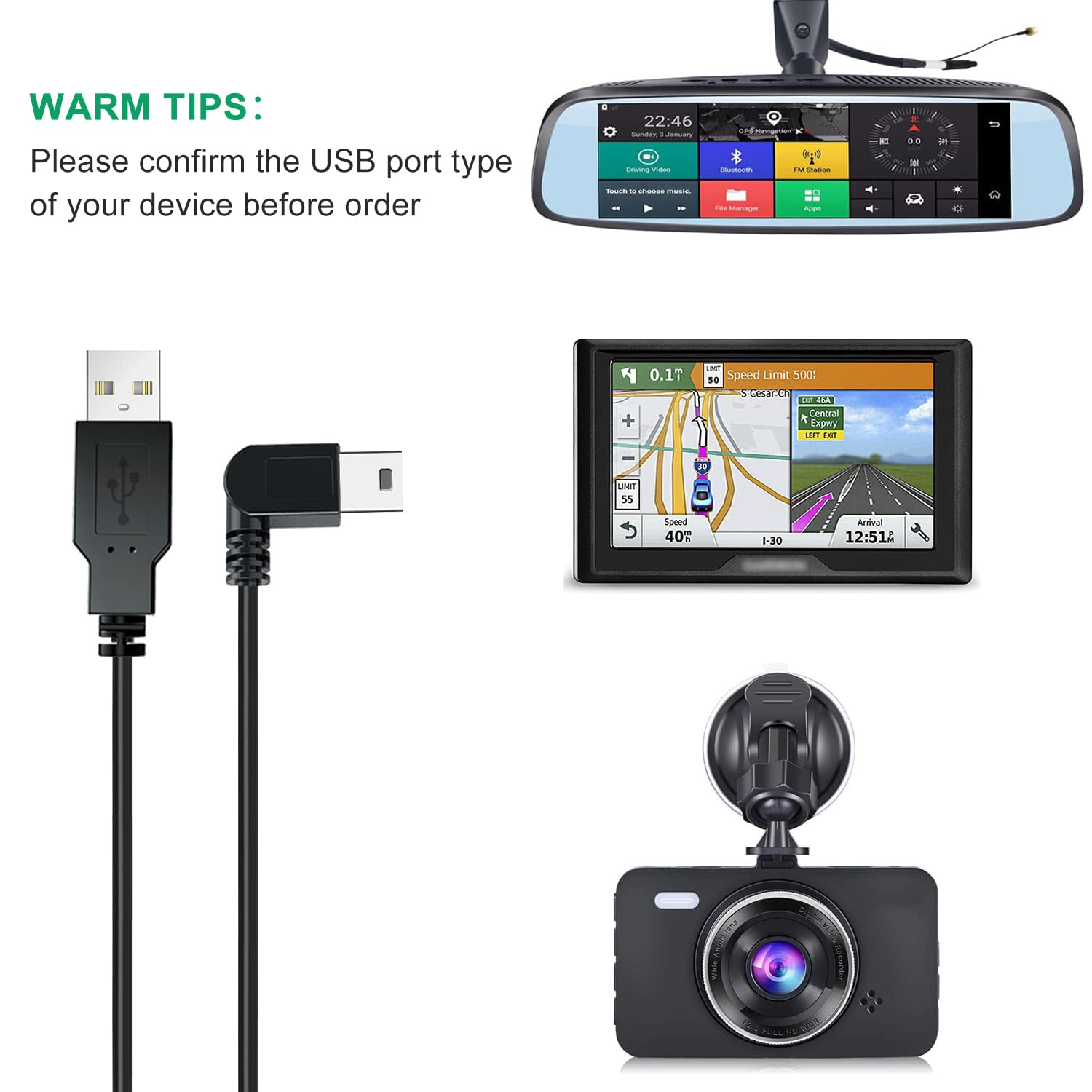 Yqmajim Charging Power Cable For Dash Cam, (11.5 Ft) Usb 2.0 To Mini Usb Car Vehicle Power Charger Adapter Cord Compatible With