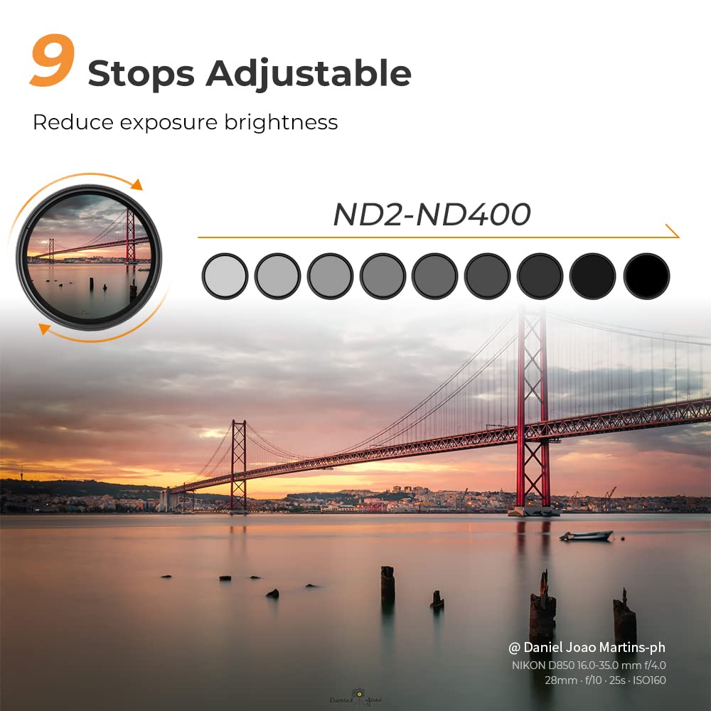 K&F Concept 77Mm Variable Nd Lens Filter Nd2 Nd400 (1 9 Stops) 18 Multi Layer Coatings Adjustable Neutral Density Ultra Slim Len