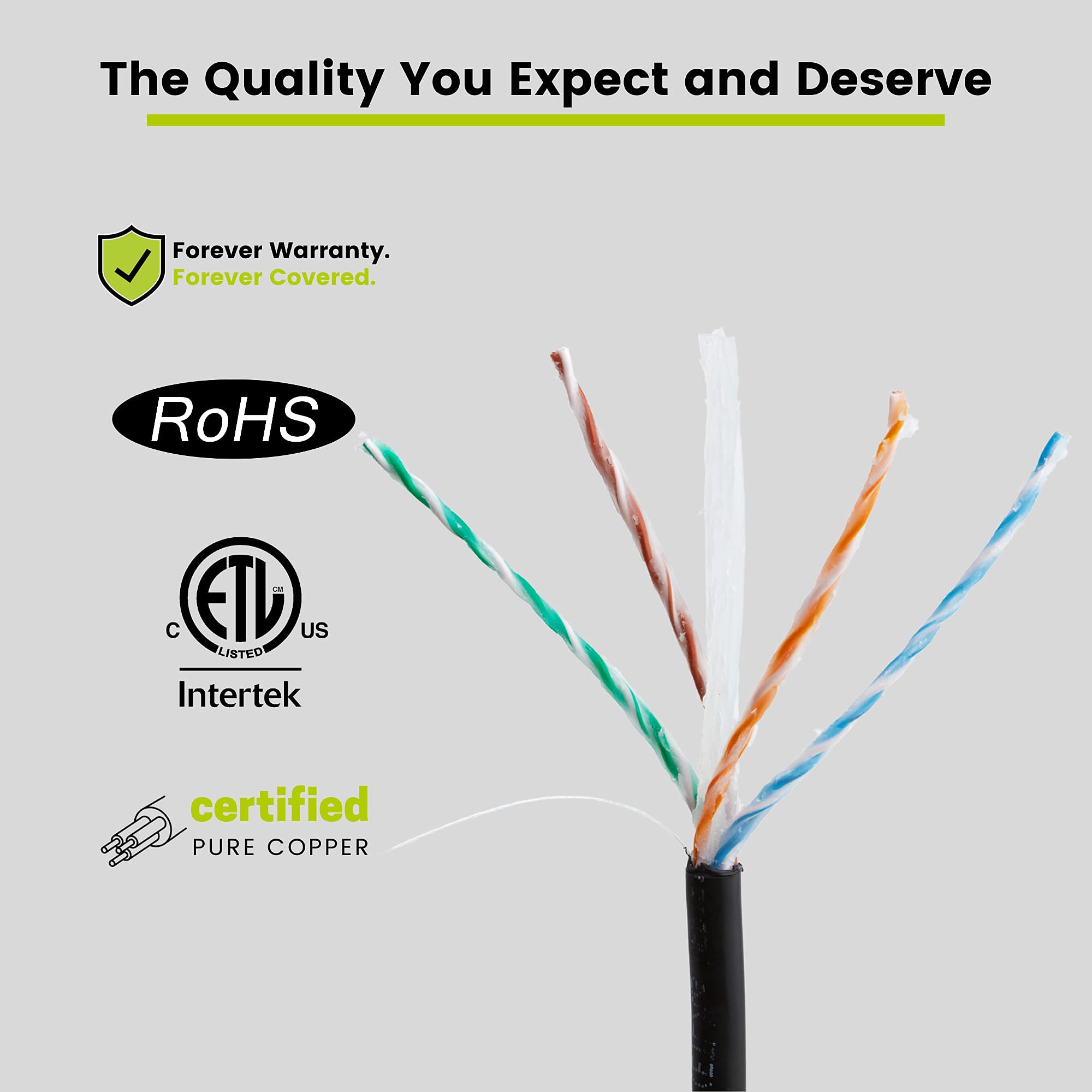 Truecable Cat6 Direct Burial, Gel Filled, 500Ft, Black, Waterproof, Cmx, 23Awg Solid Bare Copper, 550Mhz, Poe++ (4Ppoe), Etl Lis