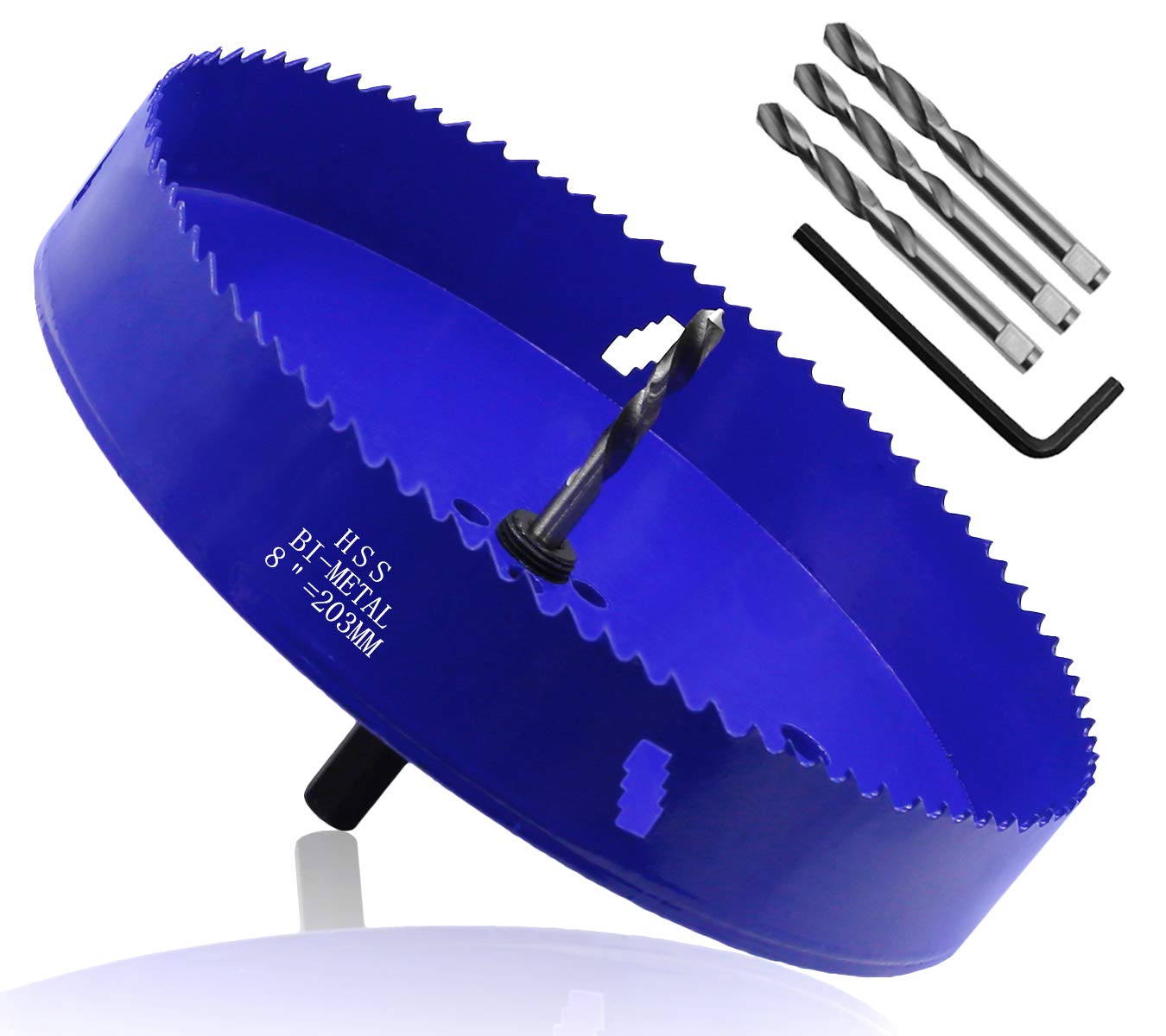 Seimneire 8 Inch Hole Saw With Heavy Duty Arbor, 12 Inch Cutting Depth Hss Bi Metal Hole Drilling Cutter For Smoothly Cutting In