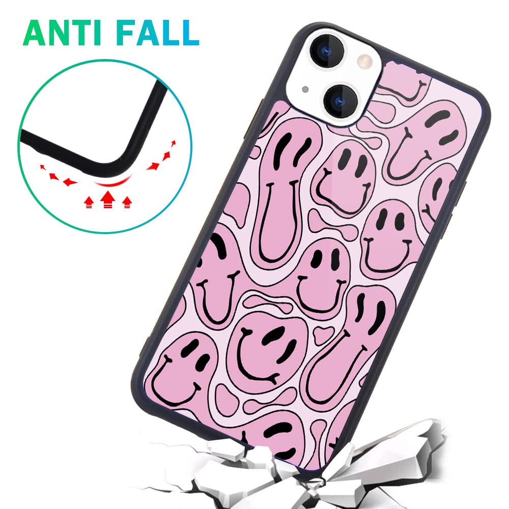 Maycari Compatible With Iphone 13 Case Pink Funny Face, Hard Back Cover With Cute Trippy Pattern Design Soft Tpu Bumper Phone Ca