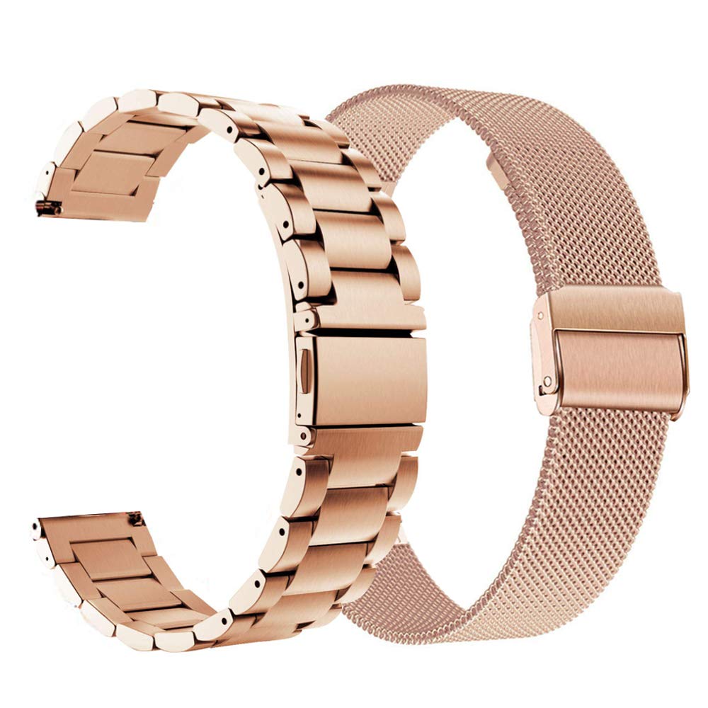 Vicrior Compatible For Garmin Venu/Venu Sq/Venu 2 Plus Bands, Solid Stainless Steel Watchband+ Mesh Strap Bracelet Replacement Band Strap For Garmin Vivoactive 3, Rose Gold