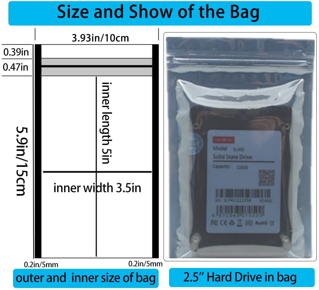 Anti Static Bags, 100Pcs Resealable Esd Bags 4X6In/10X15Cm,Antistatic Bags For 2.5'' Hard Drive Ssd Hdd And Electronic Device