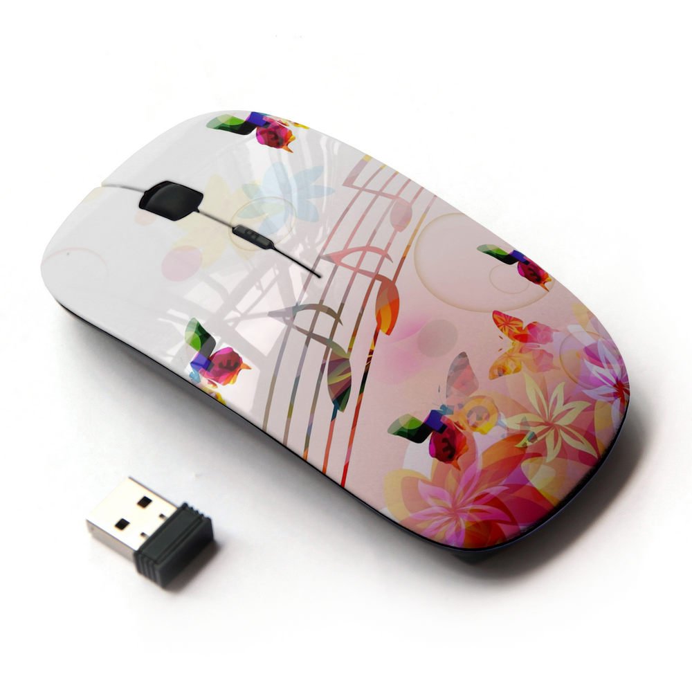 Koolmouse [ Optical 2.4G Wireless Mouse [ Music Notes Pink Flowers Butterflies Nature ]