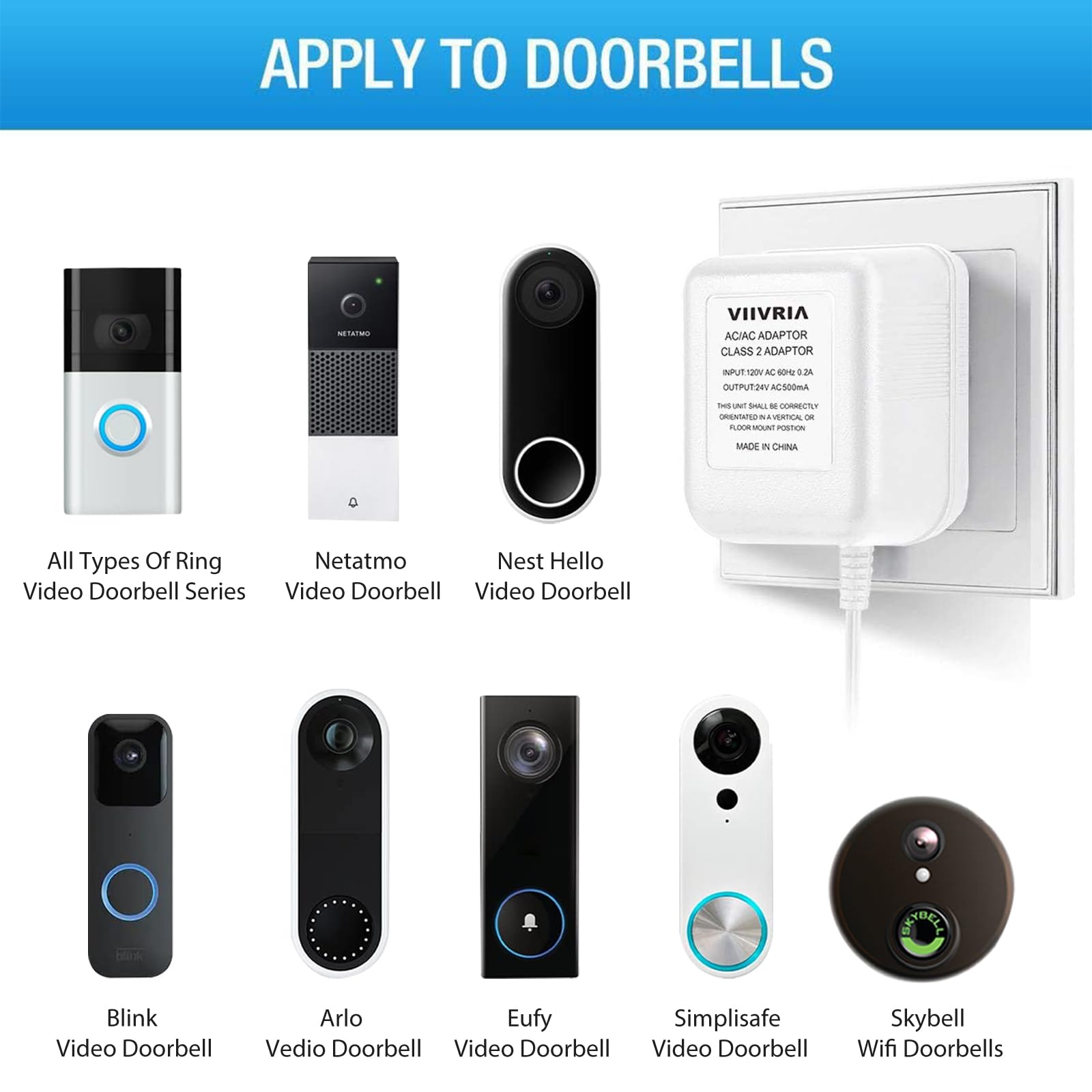 Ac 24 Volt Transformer, C Wire Adapter, Compatible With All Versions Of Ring Doorbell And Thermostat For Ecobee,Sensi And Honeyw