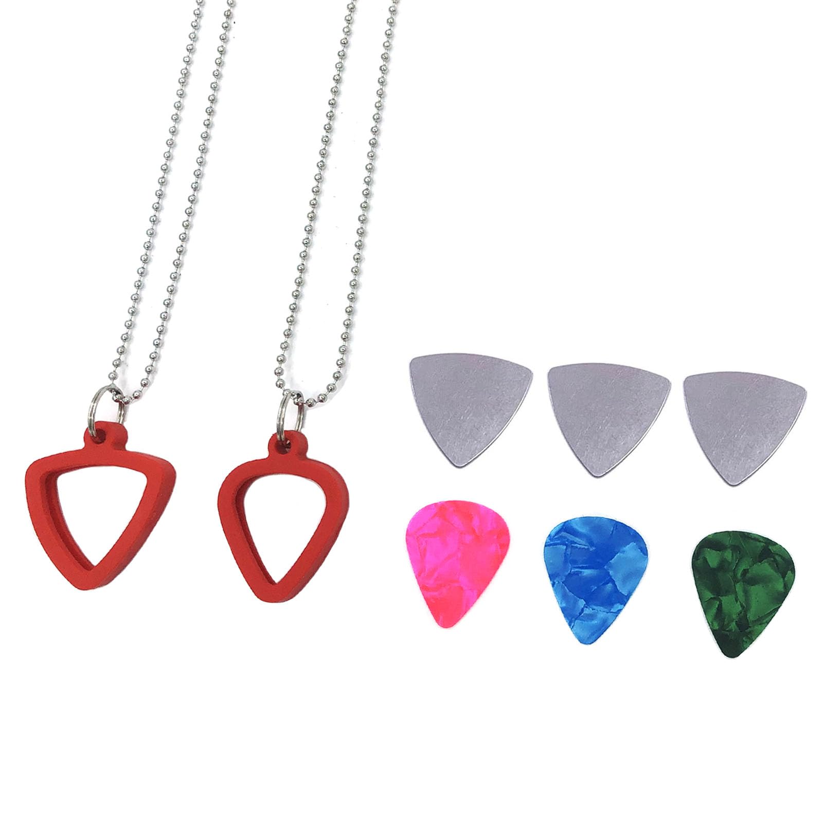 Tuoren 2 Set Guitar Pick Holder Necklace Include 3Pcs Stainless Steel Picks And 3Pcs Colorful Celluloid Pick For Electric Guitar