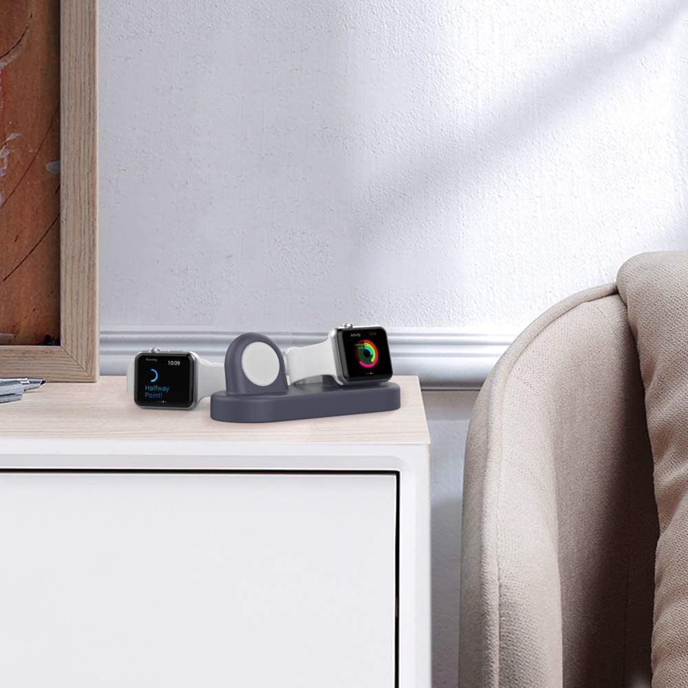 Delidigi Dual Charging Stand Silicone Double Charger Stand Compatible With Apple Watch Ultra 2, Ultra, Se, Series 9 8 7 6 5 4 3