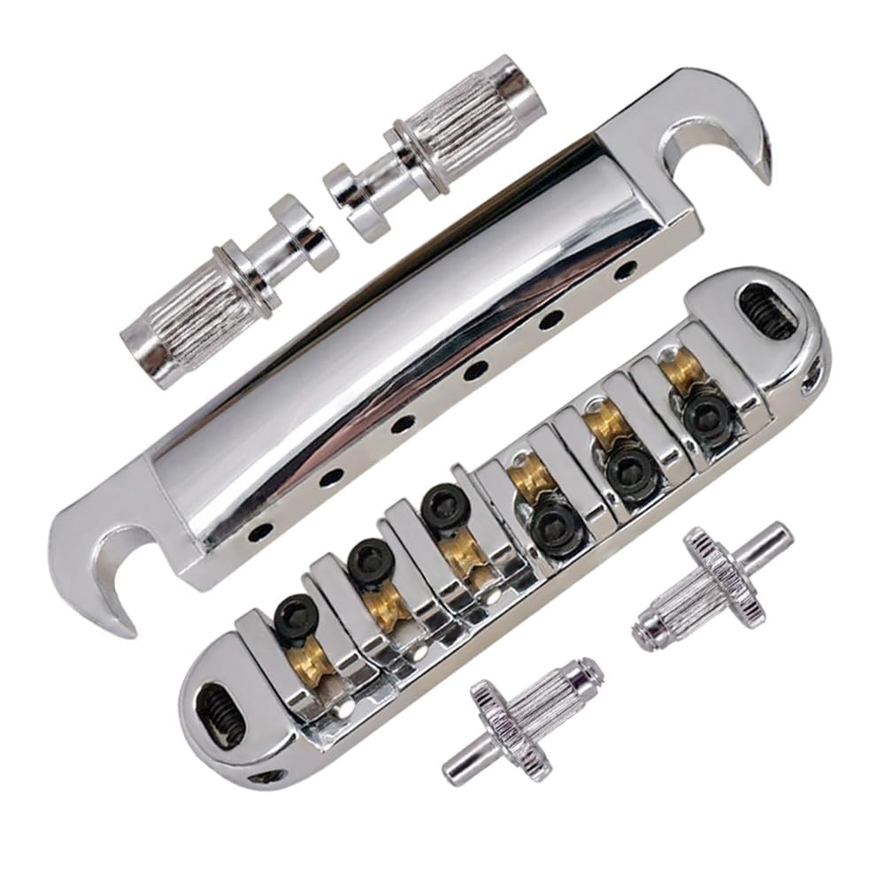 Abr 1 Style Tune O Matic Bridge Tailpiece Roller Saddle Bridge For Gibson Les Paul Gear Replacement (Chrome)