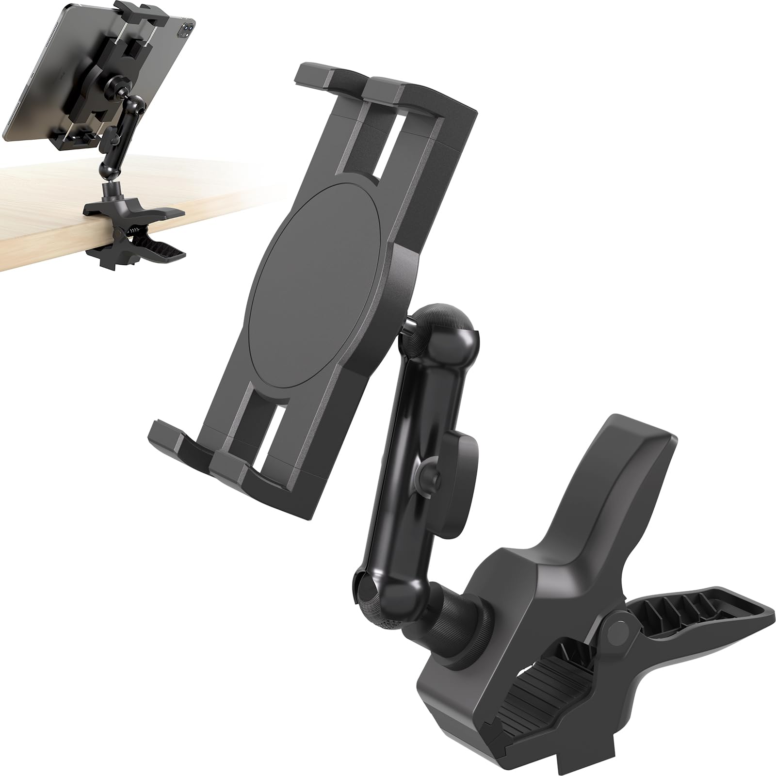 Mippko Tablet Holder Jaws Flex Clamp Clip Mount,360Adjustable Aluminium Alloy Arm iPad Stand for Desk/Table/Post/Board,Compatibl