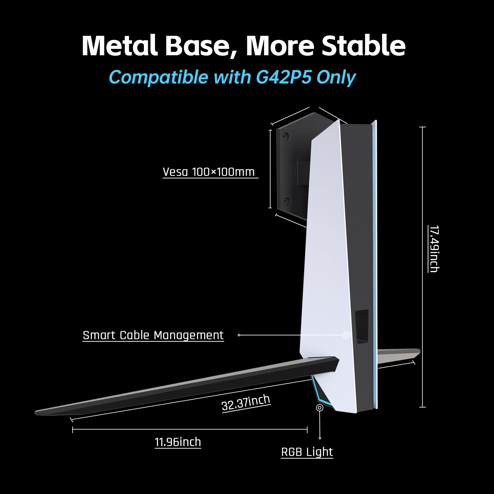 Ktc G42P5/G48P5S Stand Set - White Monitor Stand, For 42/48 Inch Oled Monitor, Sturdy Metal Design, -5 ~ +20 Tilt With Rgb Light