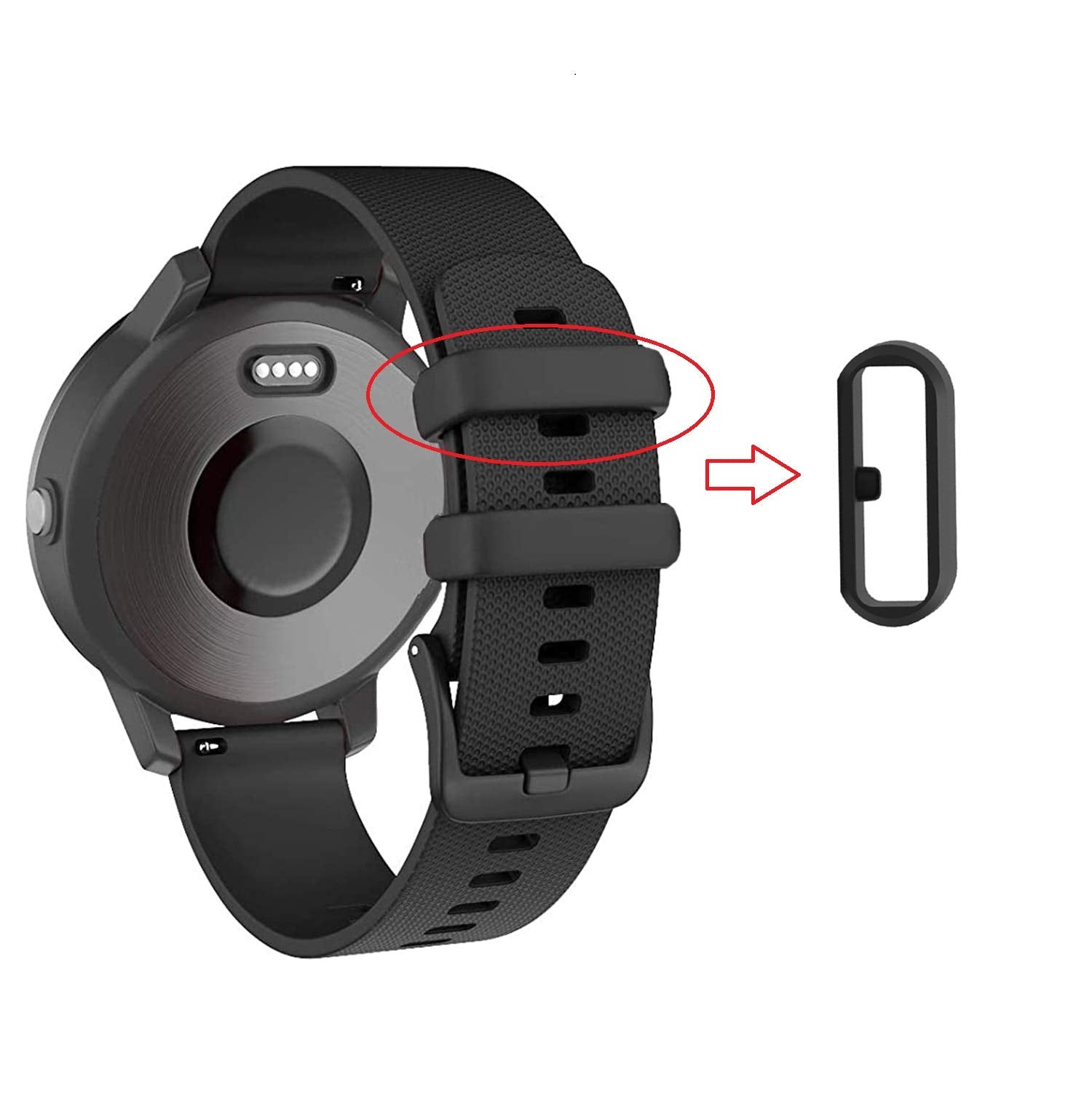 Watch Band Holder For Garmin Forerunner 245 645 55 45 45S/Vioactive 5 3, Soft Silicone Connector Band Keeper Security Fastener R