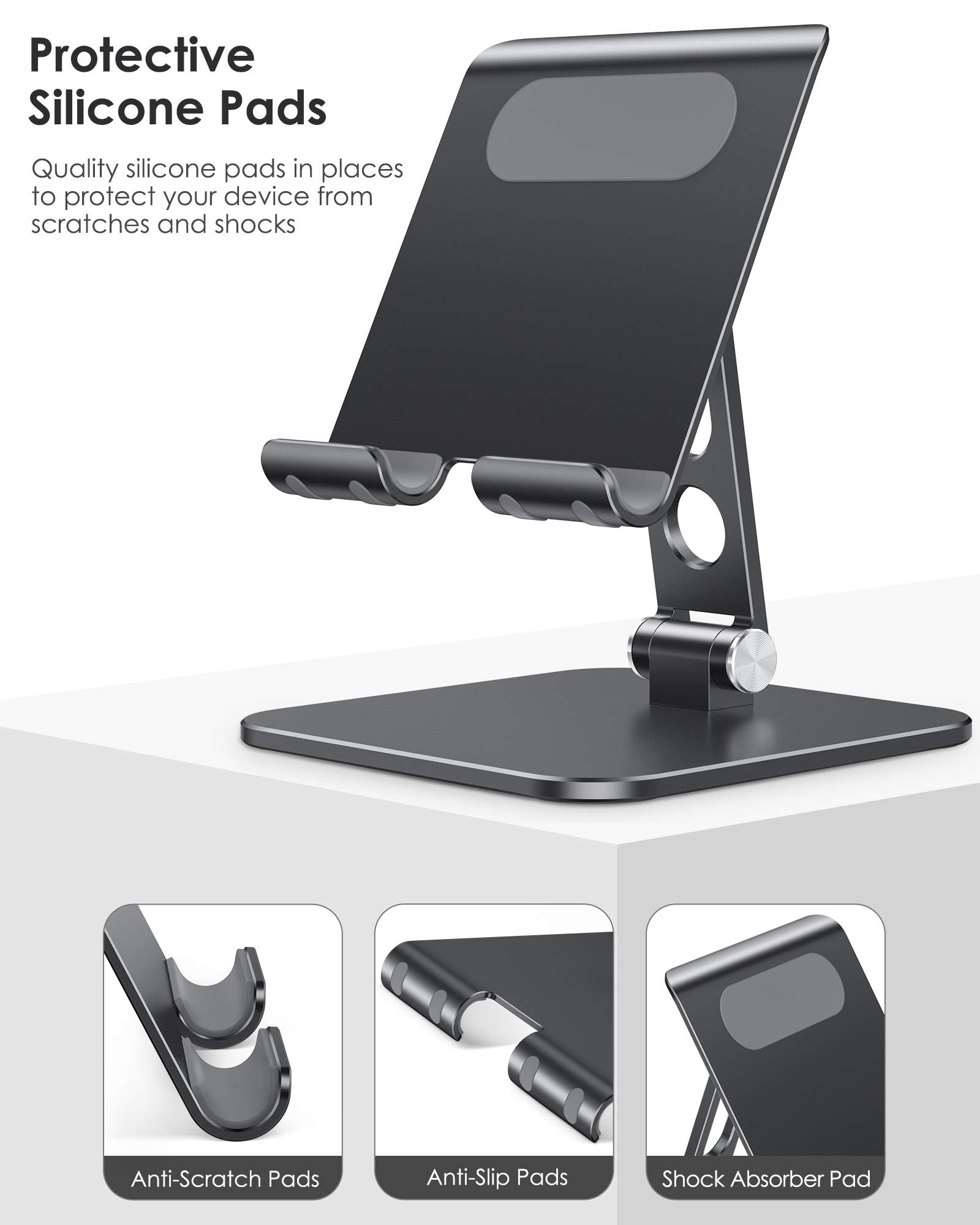 Omoton Upgraded Adjustable Tablet Stand Holder, Heavy Duty Foldable Portable Monitor Stand, Travel Essentials For Ipad Pro/Air/Mini, Surface Pro, 4.7'' 15.6', Black