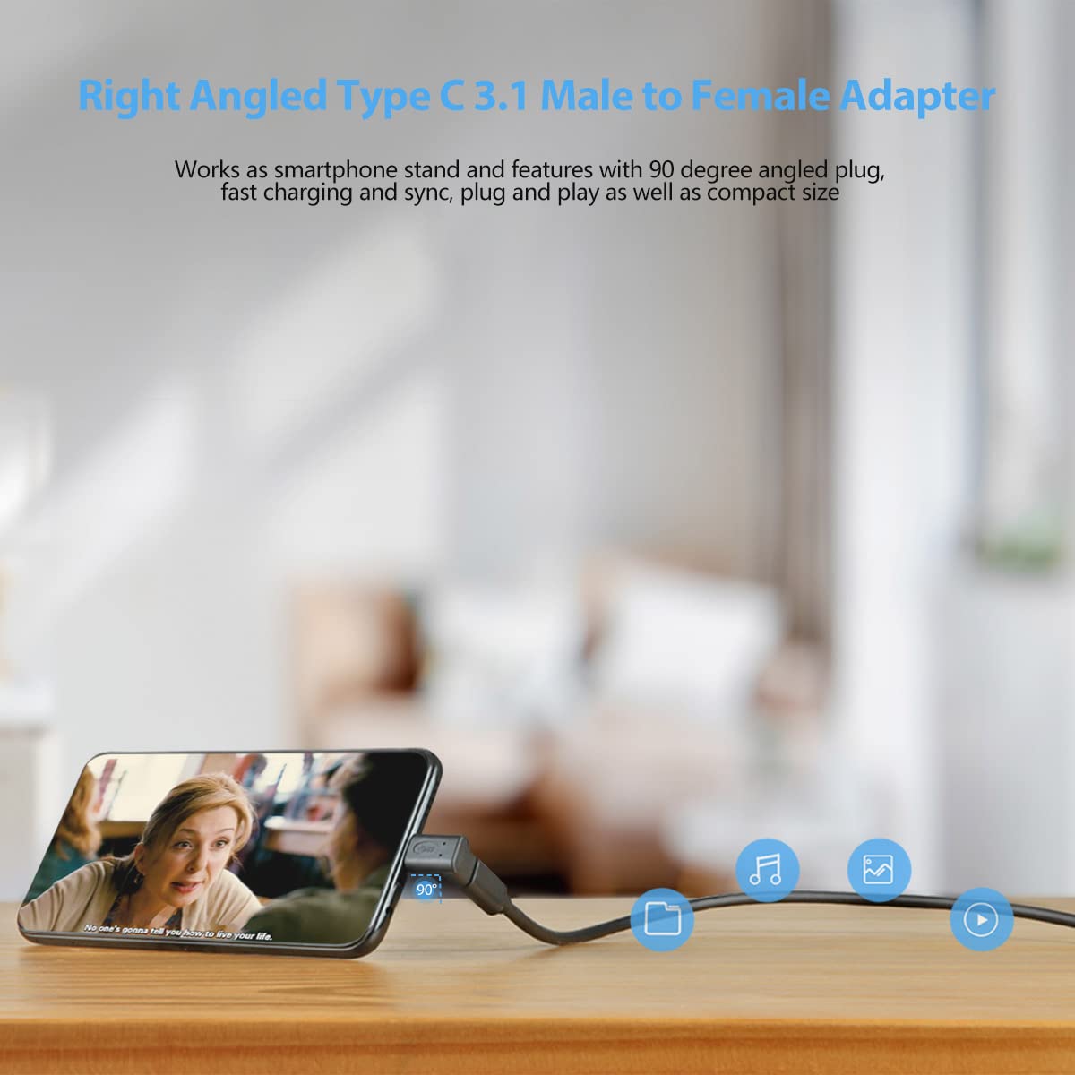 Urwoow Right Angle Type C Usb 3.1 Adapter Extension 90 Degree Male To Female Right & Left Angled Extension (2 Pack)