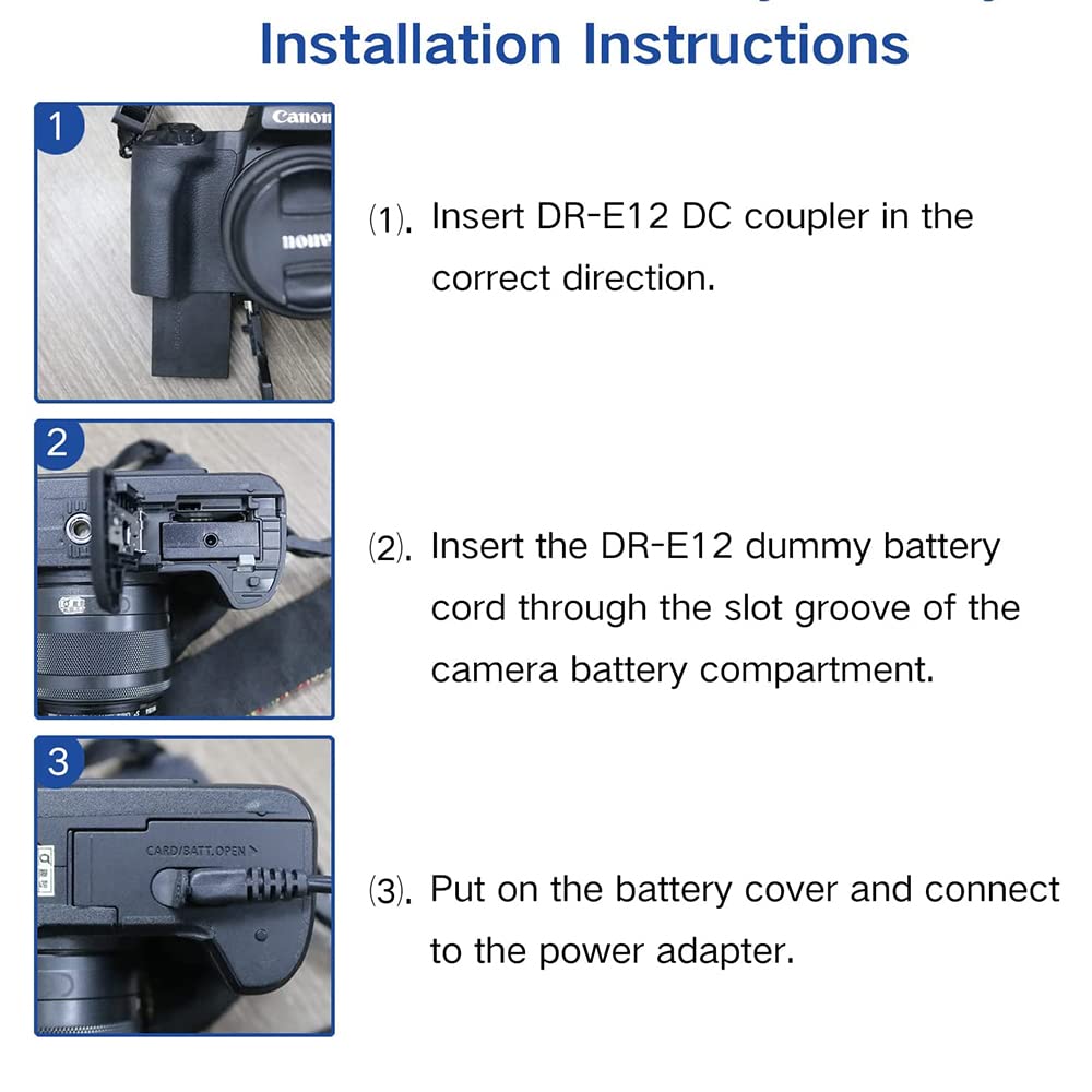 Hy1C Lp E12 Dummy Battery Dr E12 Dc Coupler Ack E12 Ac Power Adapter Kit For Canon Eos M50, Eos M50 Mark Ii, Eos M200 M100 Camer