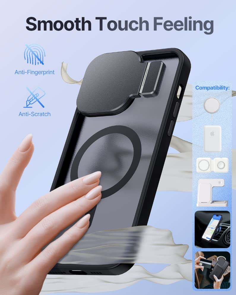 Silverback For Iphone 14 Pro Max Case With Camera Cover, Magsafe Compatible Case With Built In Stand, Magnetic Phone Case Transl