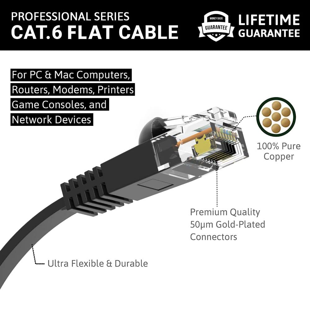 Installerparts (10 Pack Ethernet Cable Cat6 Cable Flat 1 Ft   Black   Professional Series   10Gigabit/Sec Network/High Speed Int