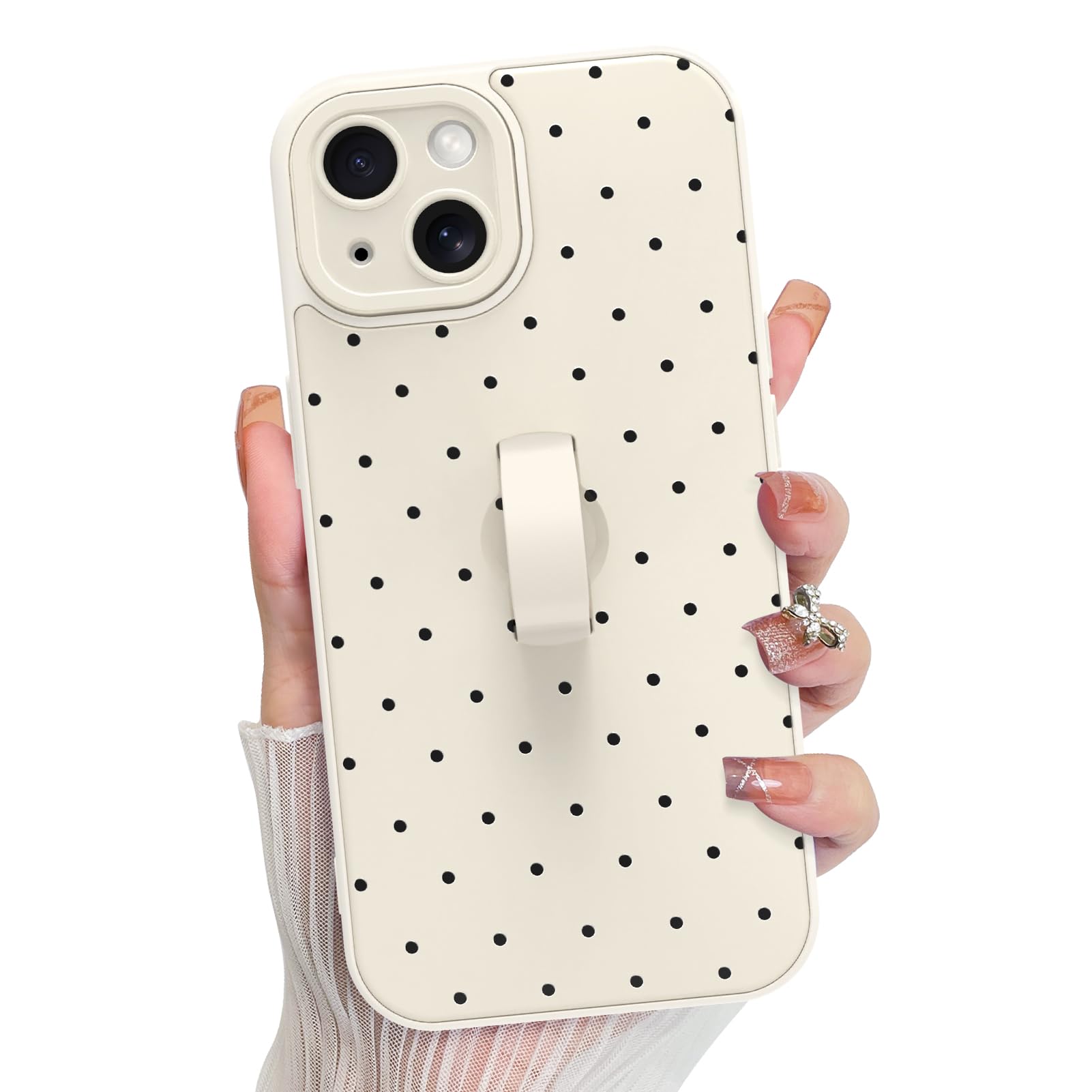 KANGHAR Compatible with iPhone 15 Case, Silicone Spot Cute Pattern, Wristband Kickstand Camera Protection Soft Slim Cover for Gi