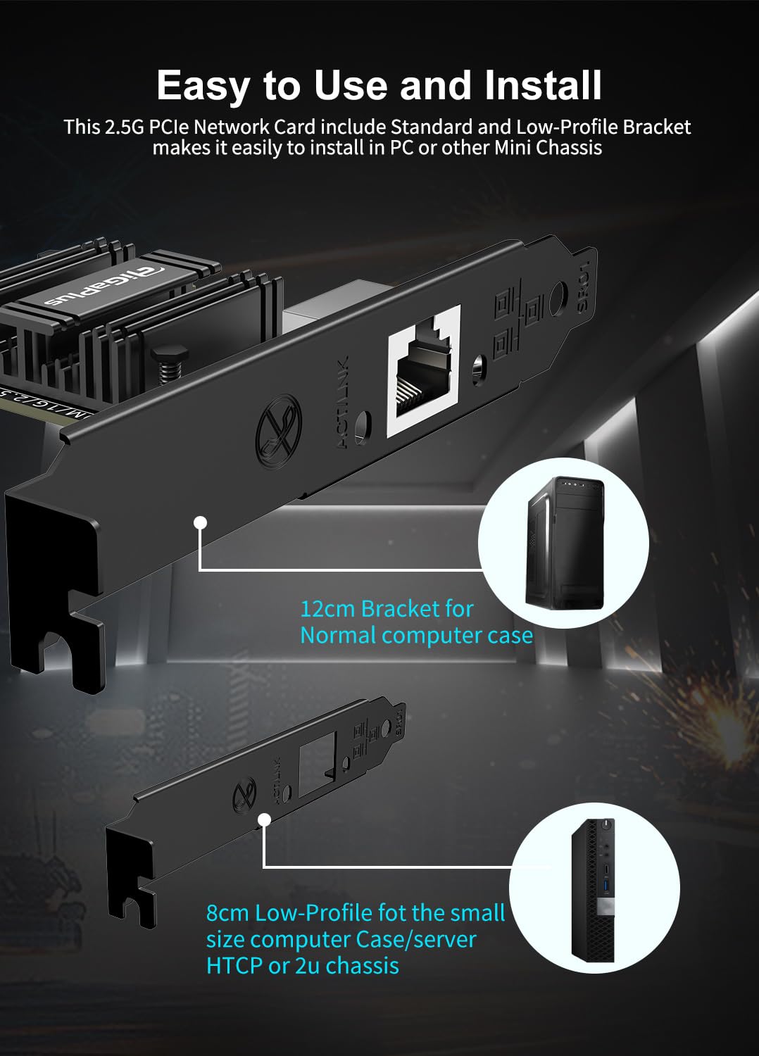 2.5Gb Pcie Network Card, Gigaplus 2500Mbps Ethernet Interface Adapter, With Realtek Rtl8125B, Wake On Lan, 2.5G Nic Compliant Wi