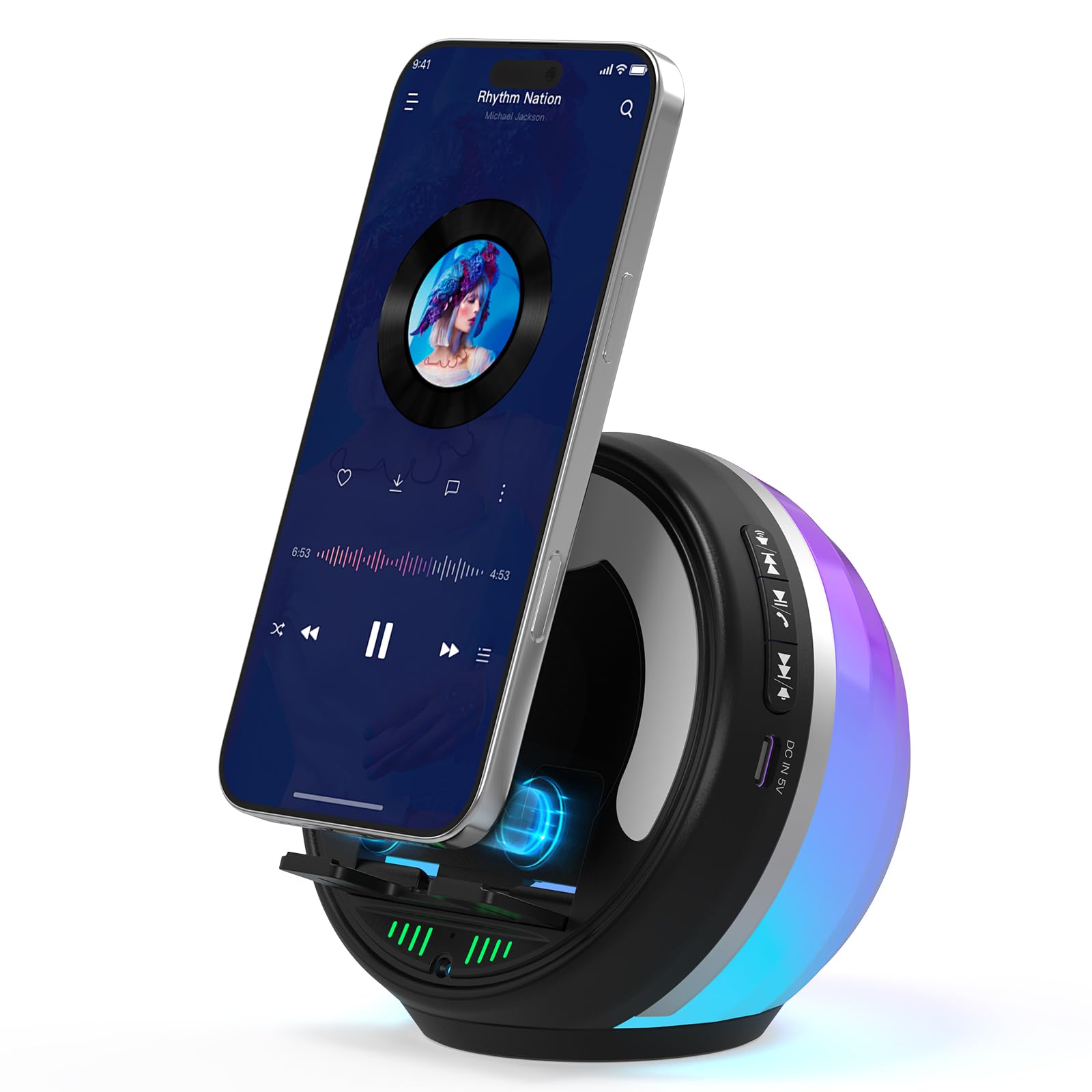 Wireless Induction Speaker with Phone Stand, RGB Bluetooth Desk Speaker