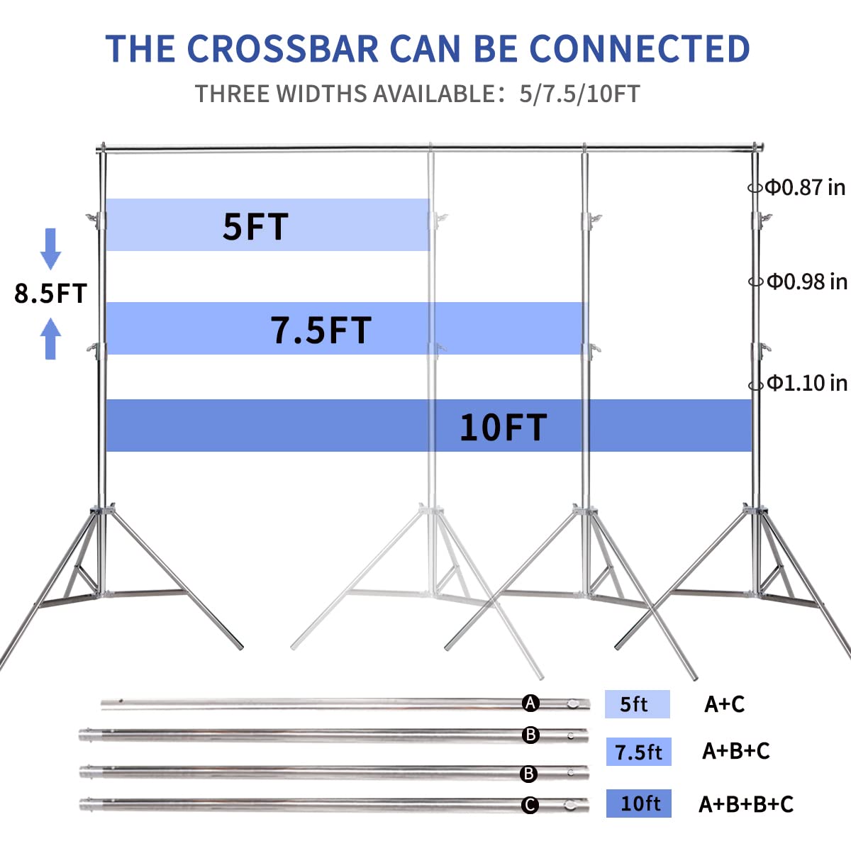 Gskaiwen 8.5 * 10 Ft Stainless Steel Backdrop Stand,Photo Video Adjustable Background Support System Stand Kit With Carry Bag Fo