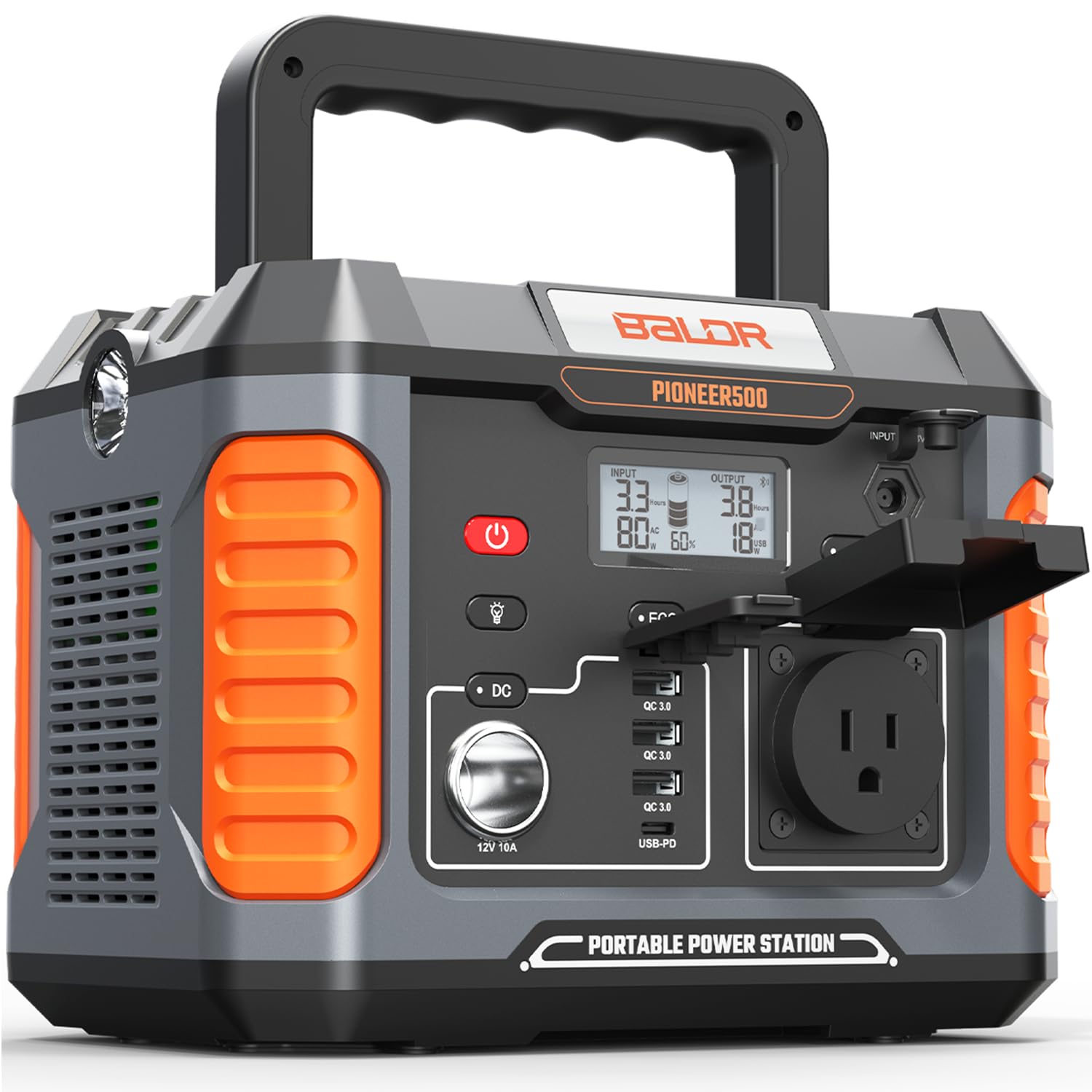 BALDR Portable Power Station, 500W Output, 288Wh Capacity, AC Outlet, USB Ports, Solar Charging Generator for Home Camping Emerg