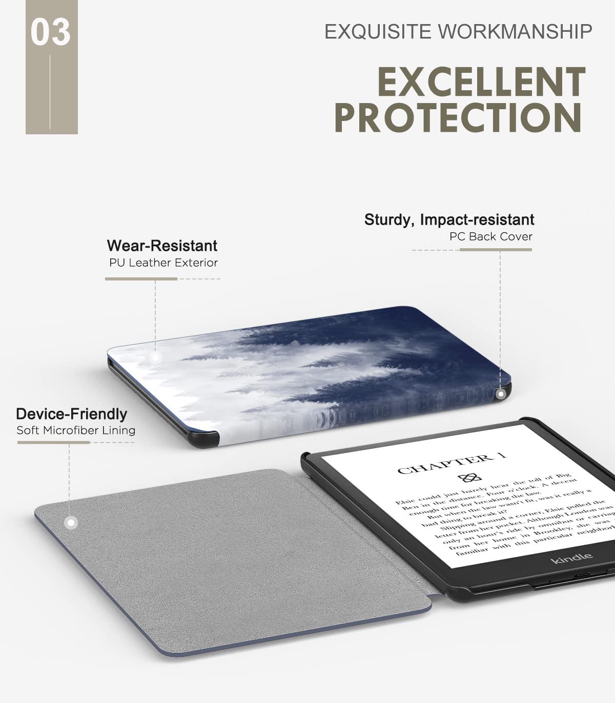 MoKo Case for 6.8' Kindle Paperwhite (11th Generation 2021) and Kindle Paperwhite Signature Edition, Light Shell Cover with Auto Wake/Sleep for Kindle Paperwhite 2021 E Reader, Gray Forest