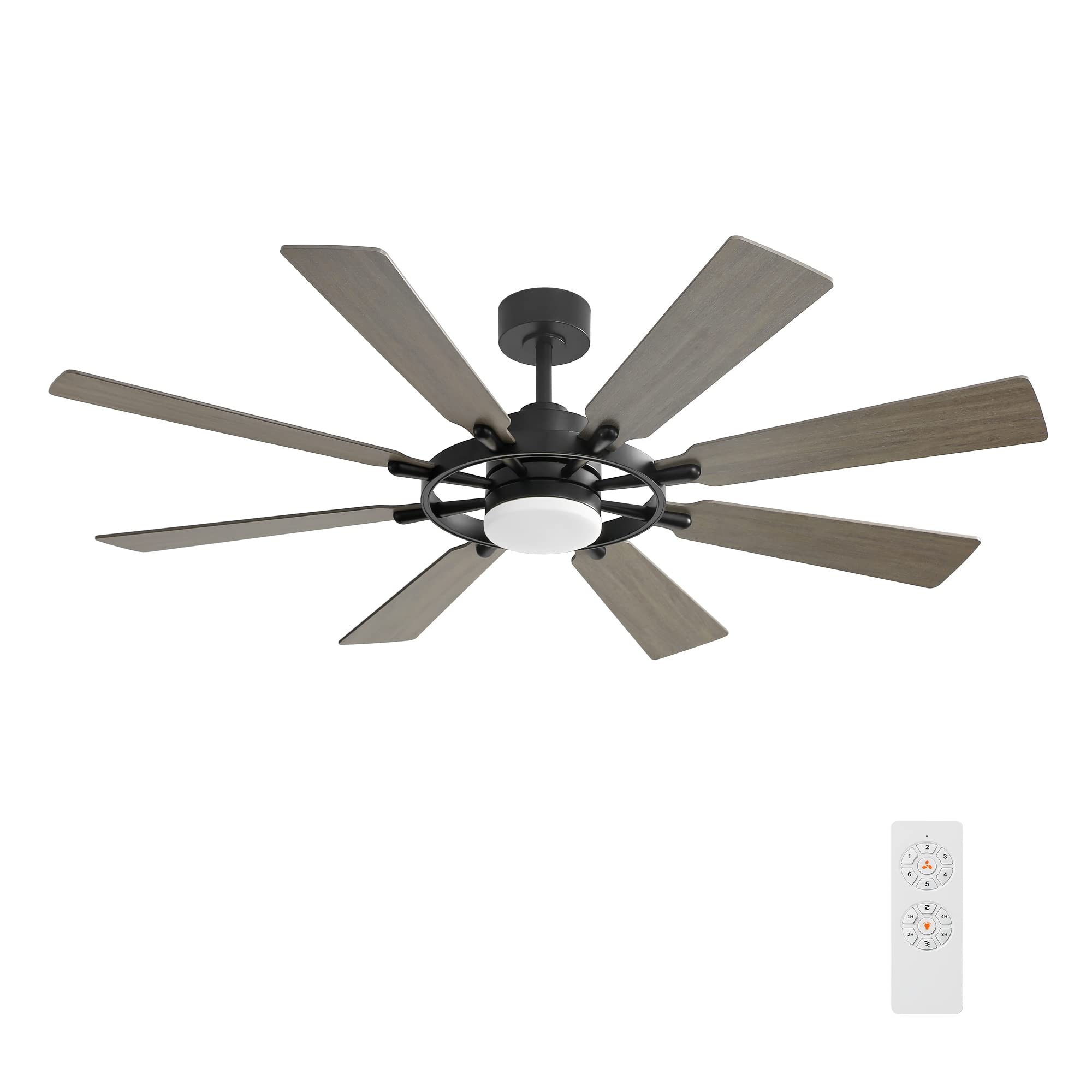 80'' Ceiling Fan With Lights And Remote Control, Wood 8 Blades 6 Speed Noiseless Reversible Dc Motor, 3 Downrods, Modern Indoor/