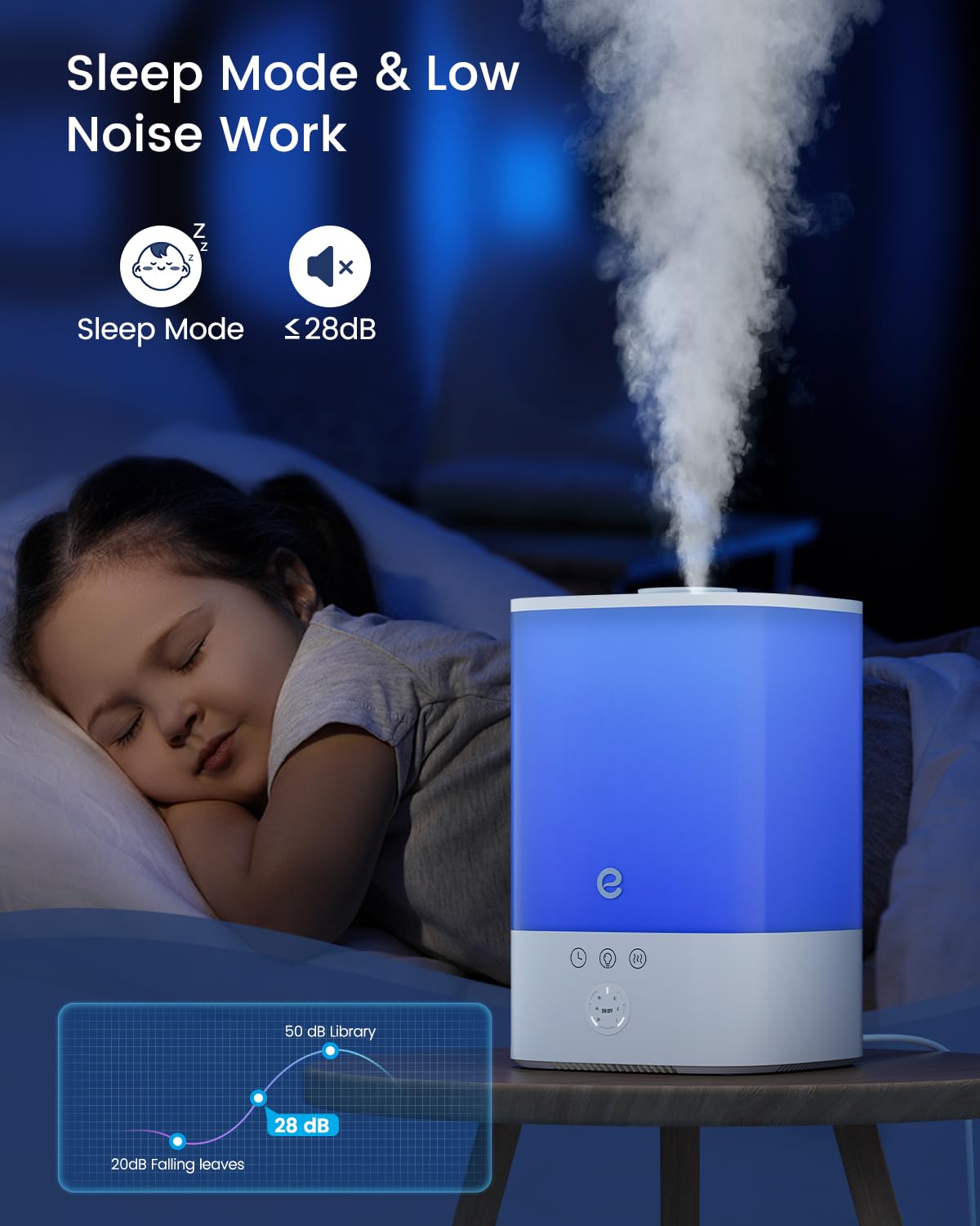 Esemoil Humidifiers For Bedroom, 3.5L Top Fill Cool Mist Humidifier For Baby Nursery & Plants, Oil Diffuser, 40 Hour & 8 Color N