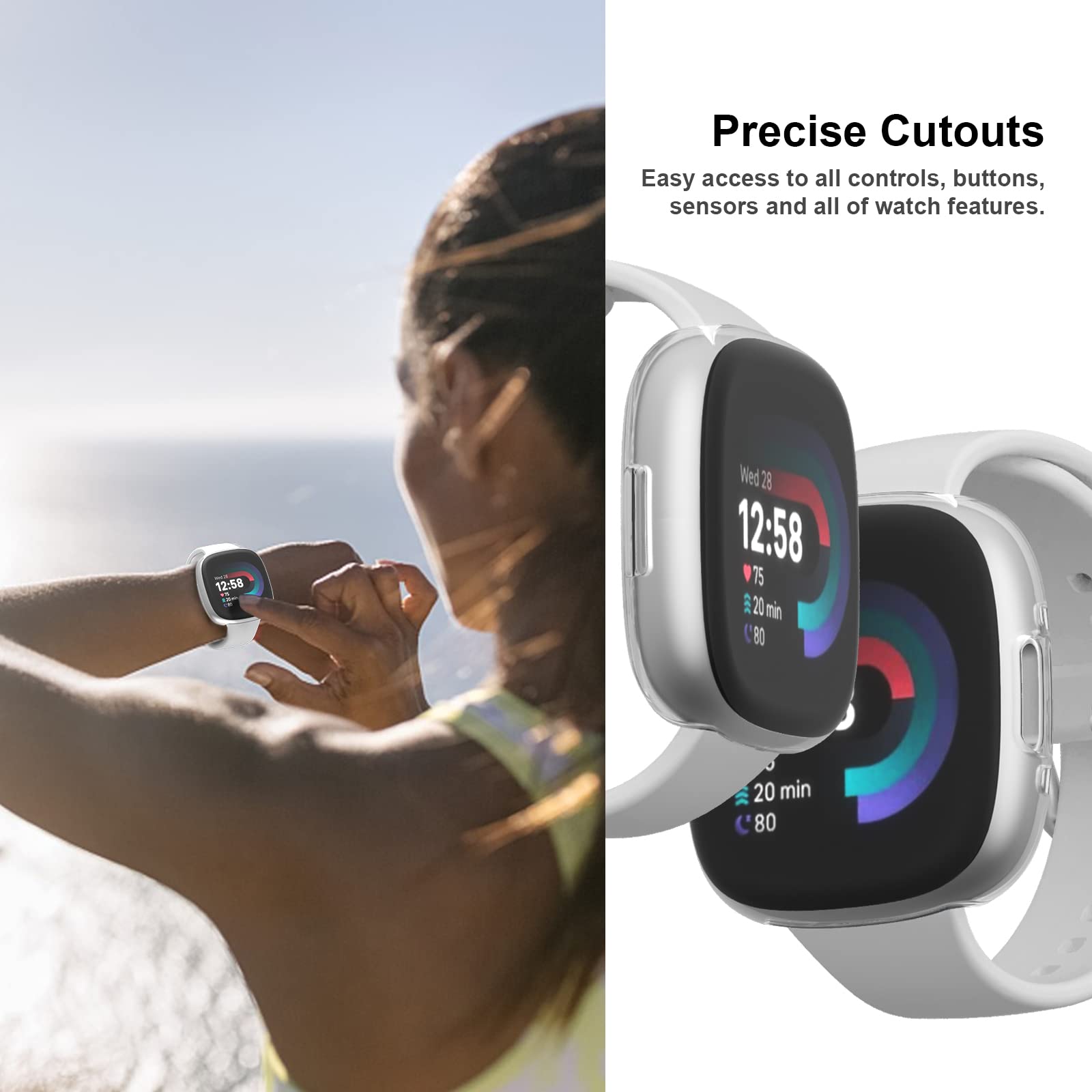 12 Pack Case For Fitbit Versa 4 Sense 2 With Screen Protector, Haojavo Soft Tpu Full Protective Cover Ultra Thin Scratch Resista