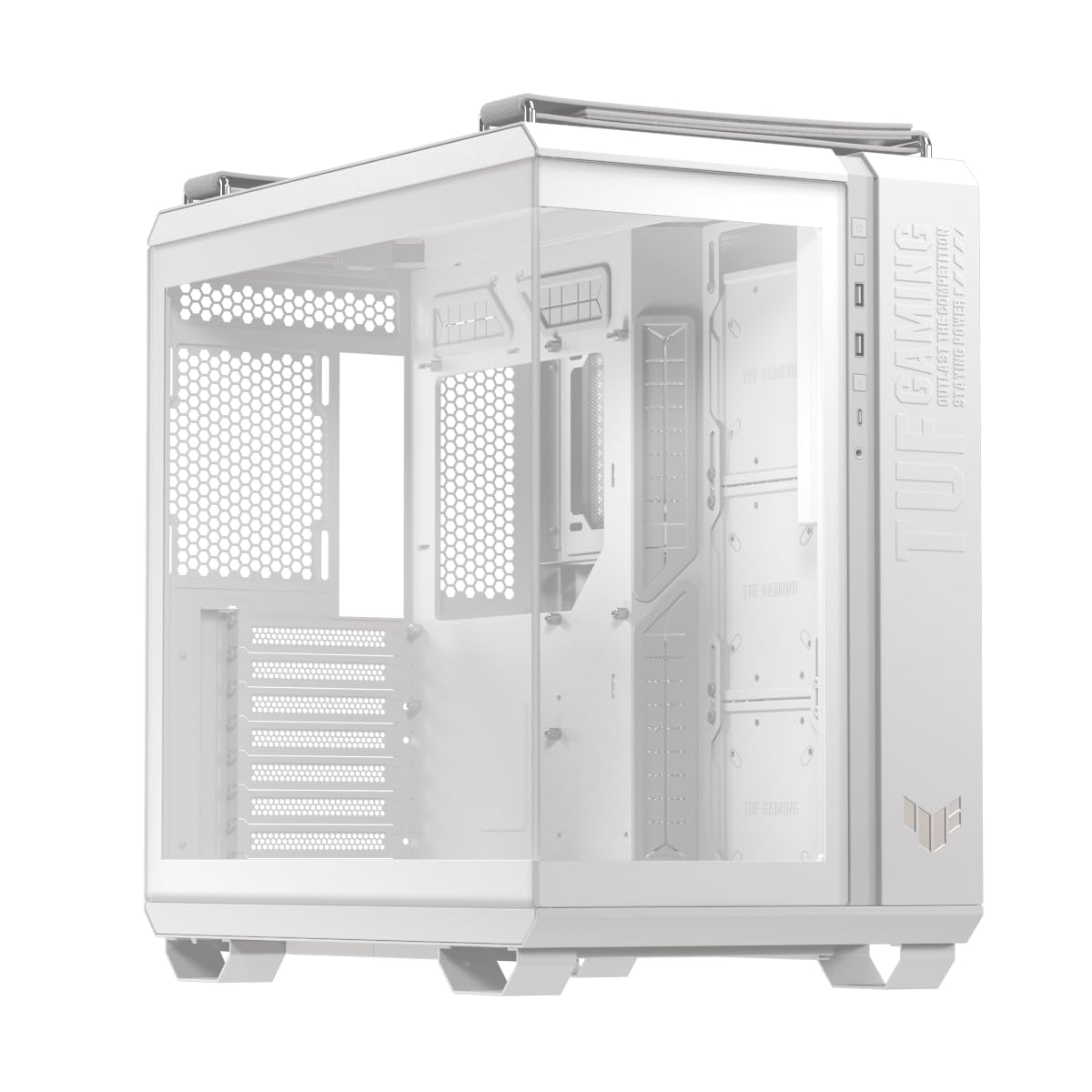 Asus Tuf Gaming Gt502 Horizon White Atx Mid Tower Gaming Case (Boundless Panoramic Design, Dual Chamber, Independent Cpu And Gpu