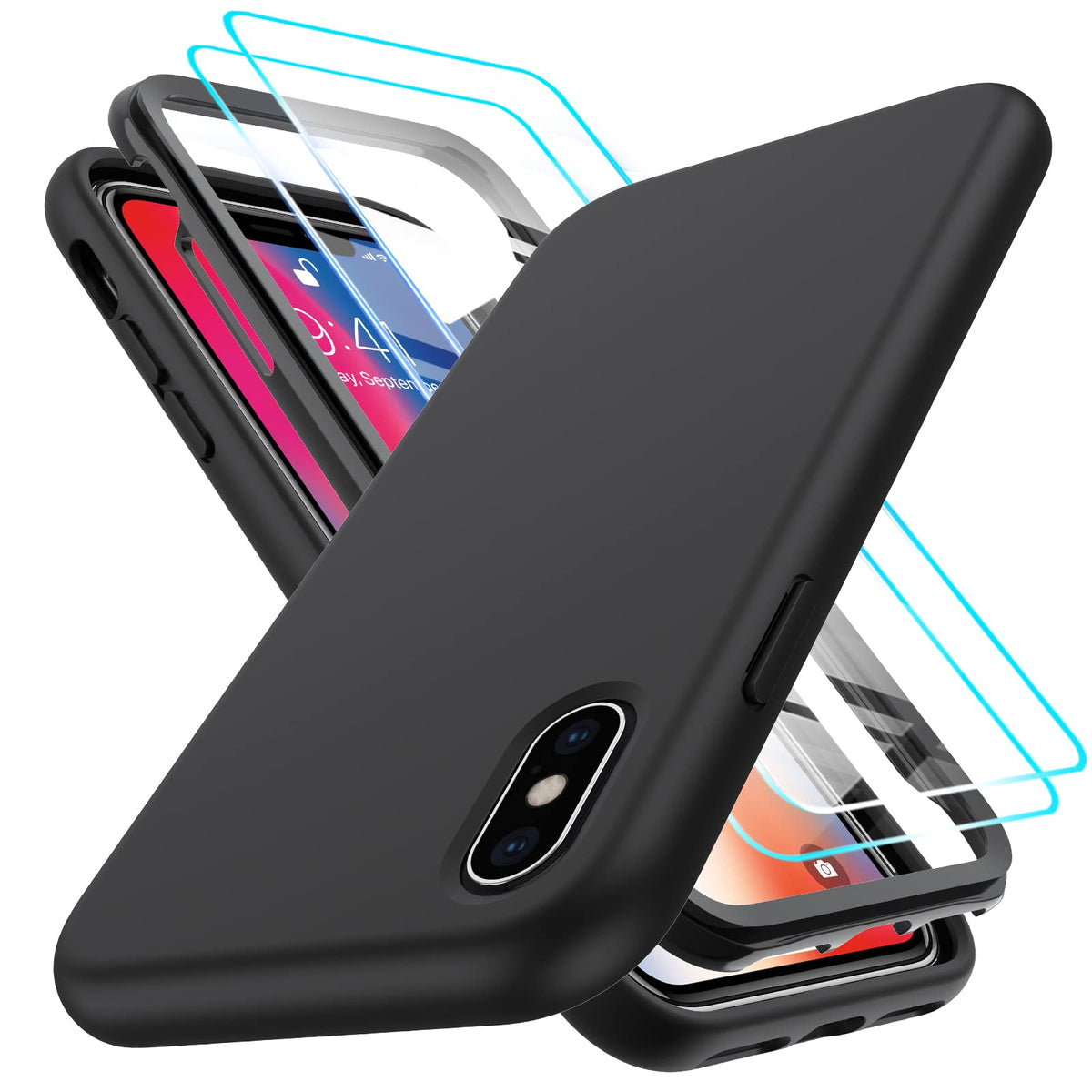 Leyi For Iphone 10 Case, Iphone X Case With [2 X Tempered Glass Screen Protector] For Men, Full Body Shockproof Soft Liquid Sili