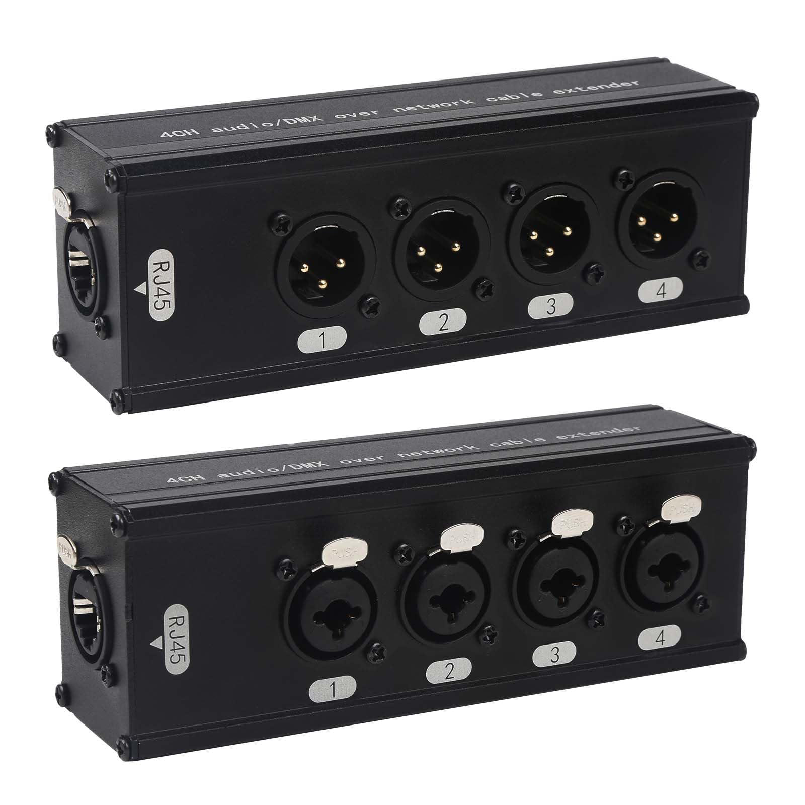 jindaaudio 4-Channel DMX XLR to Ethernet Extender, 3-Pin XLR Male/Female & Ethercon Adapter, Cat5/Cat6/Cat7 Network Cable Conver