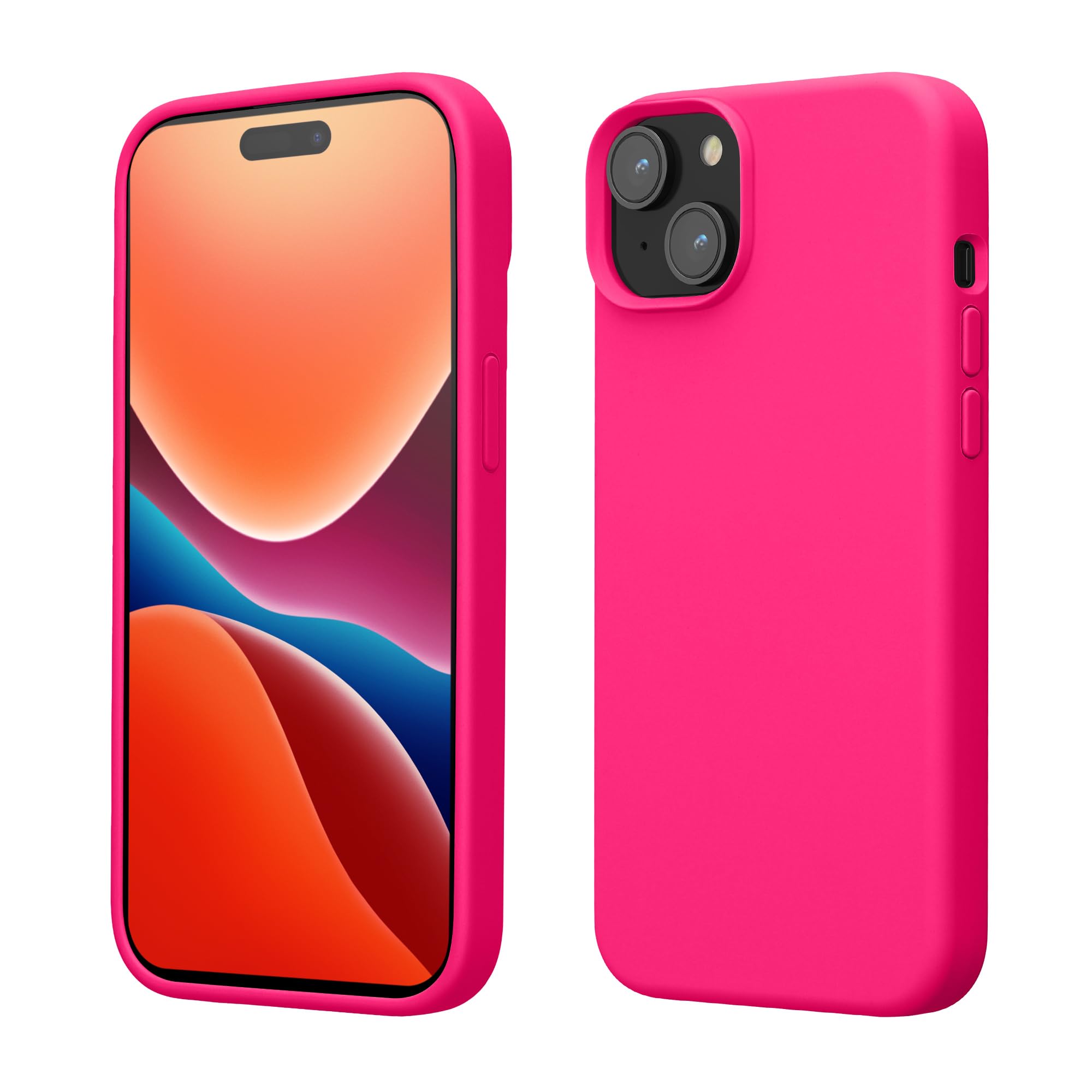 kwmobile Case Compatible with iPhone 15 Plus Case - Slim Soft TPU Silicone Cover - Neon Pink