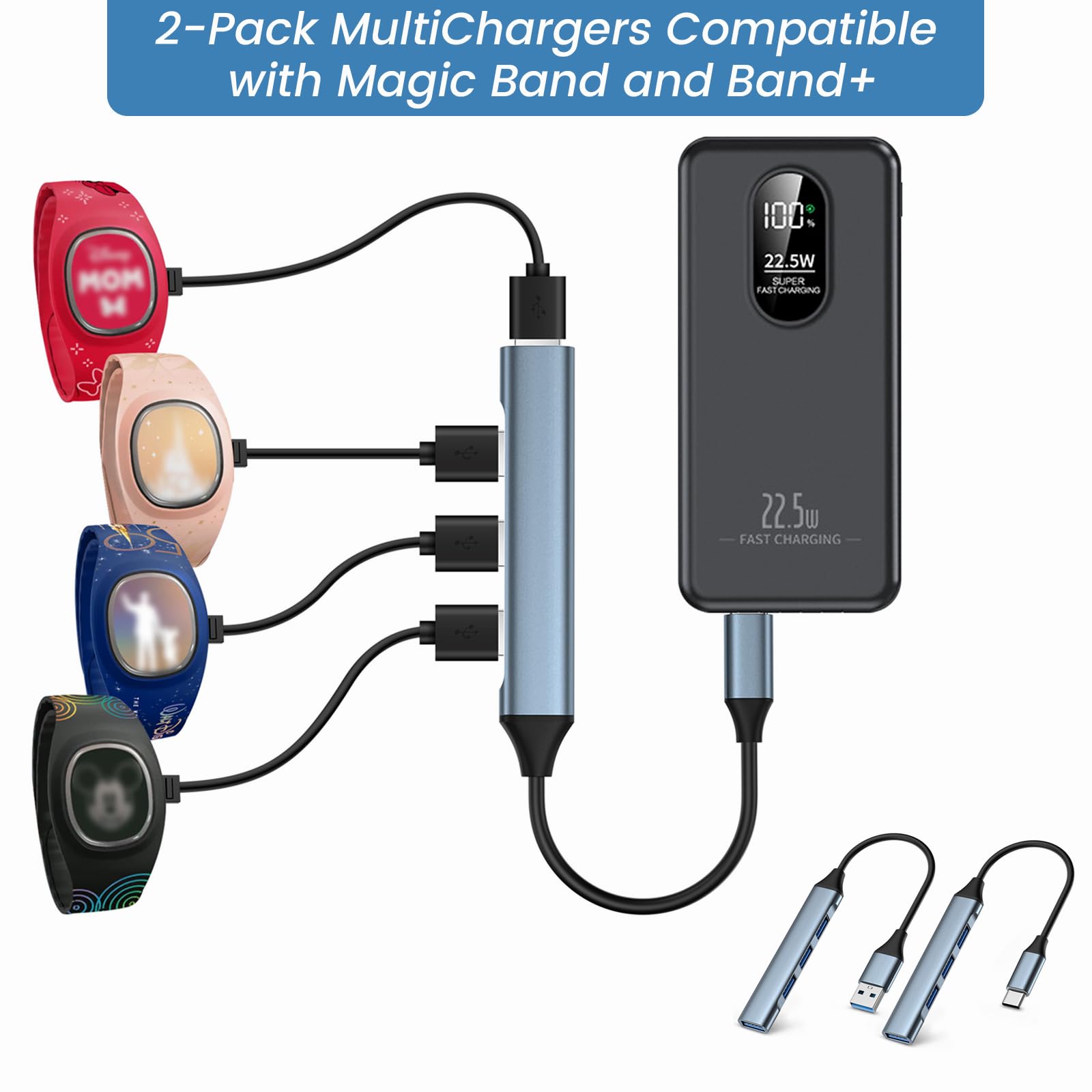 Weishan 4-In-1 Charging Hub Compatible With Magicband+ And Magic Band - Usb And Usb-C To Multicharger For Smart Watch Band Ring