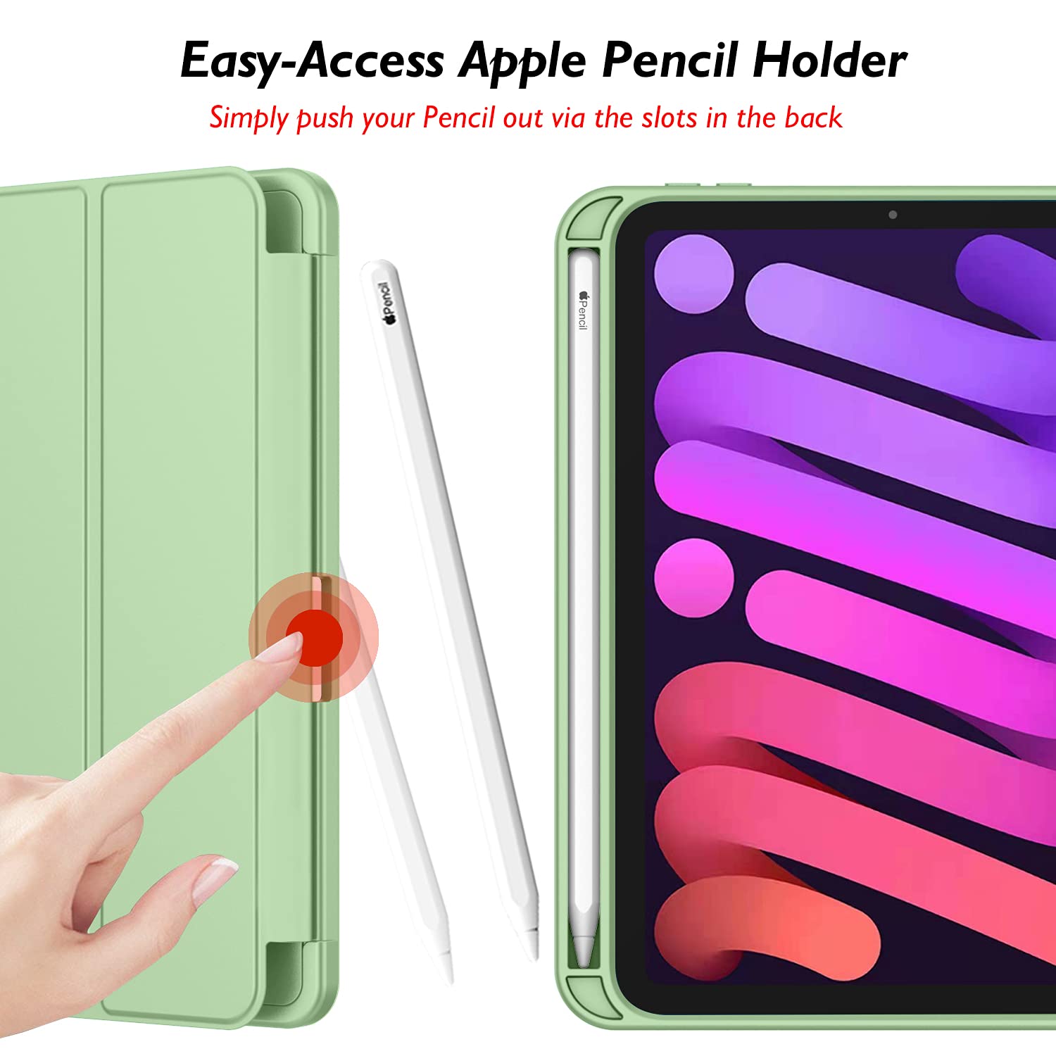 Imieet Ipad Mini 7 Case 2024 (A17 Pro), Ipad Mini 6 Case (8.3 Inch,2021 Model), Ipad Mini 7Th/6Th Generation Case With Pencil Holder, Trifold Stand Smart Case With Soft Tpu Back,Matcha Green