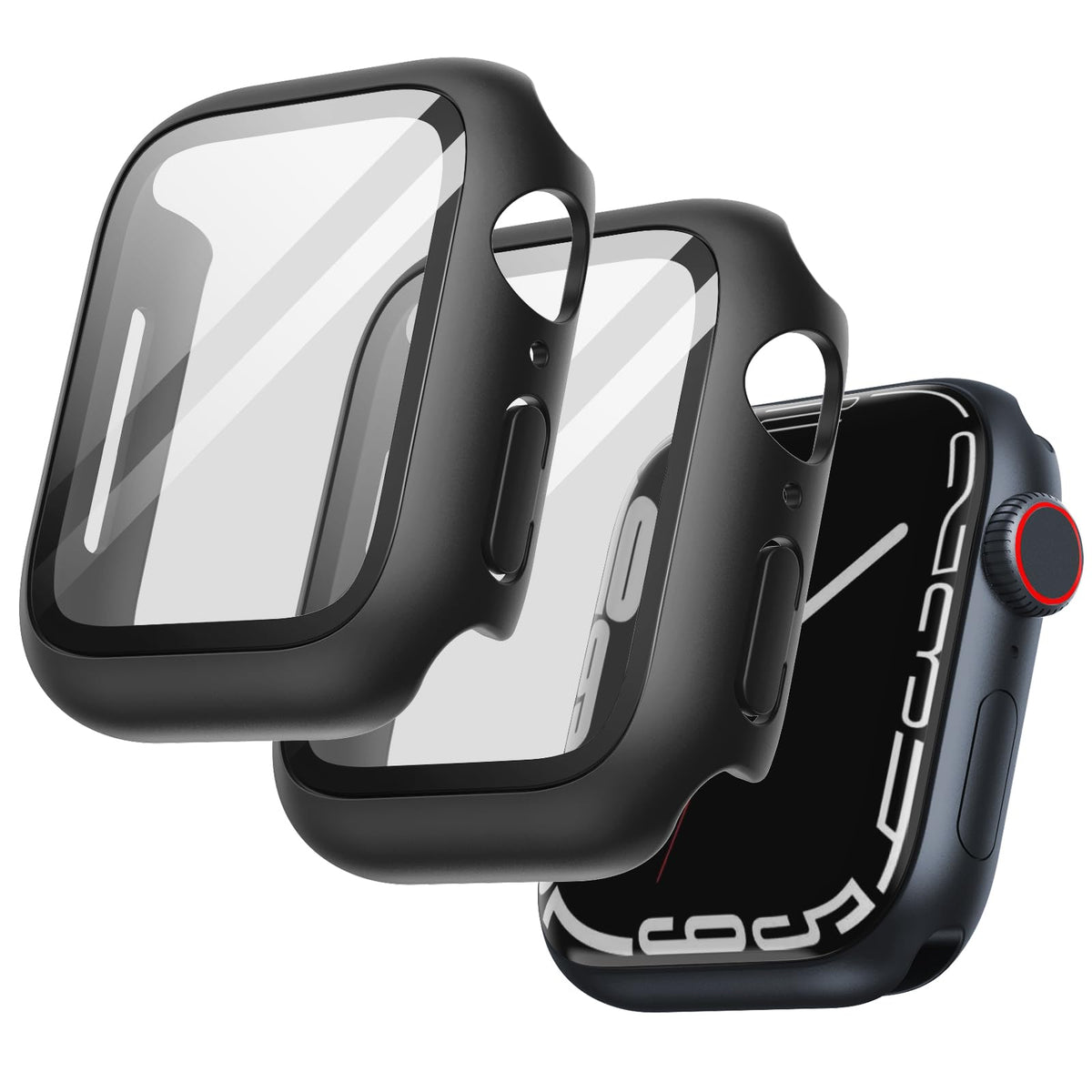 JETech Case with Screen Protector for Apple Watch Series 9 8 7 45mm, Overall Protective Cover, Built-in Tempered Glass Film High Sensitivity, 2 Pack (Black)