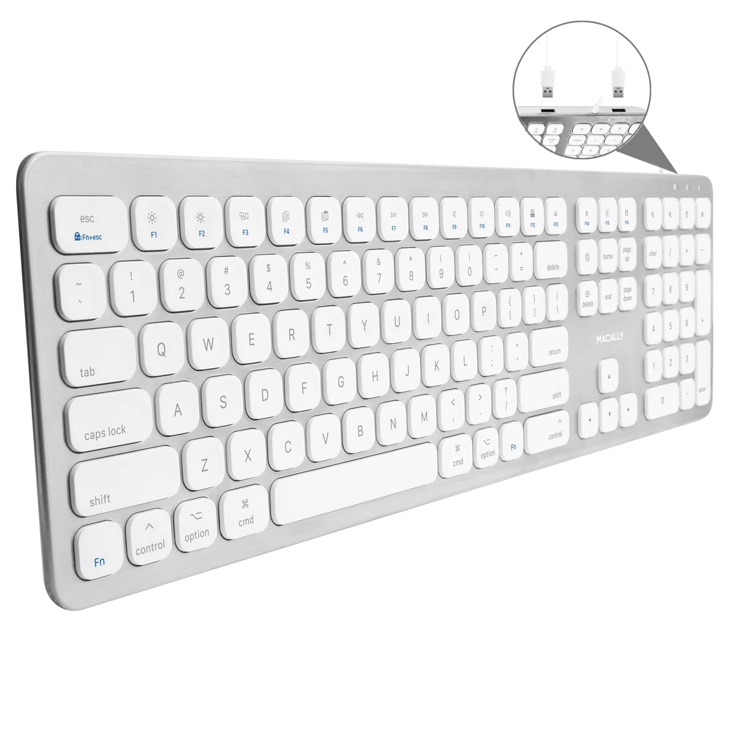 Macally USB Wired Keyboard for Mac  Compatible Apple Keyboard with USB Ports for Mouse  FullSize Mac Keyboard with Number Pad