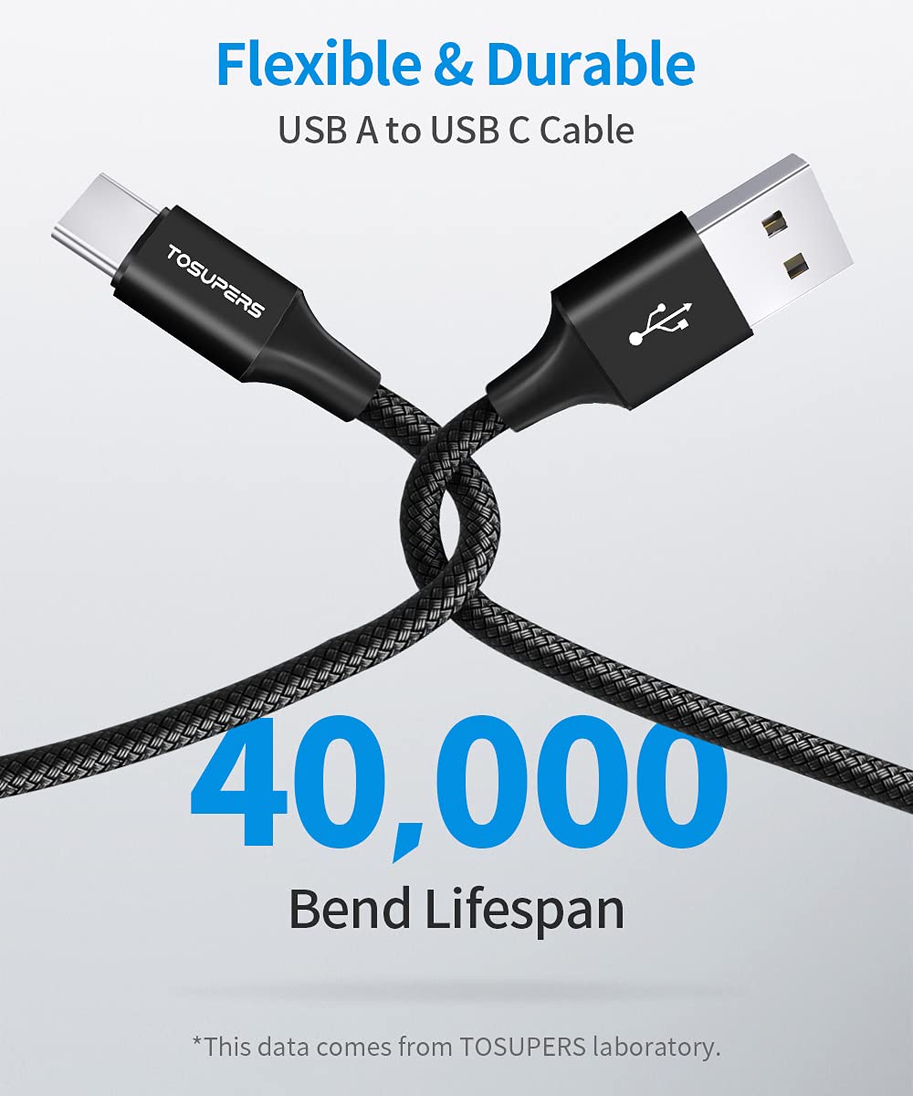 Tosupers Usb C Cable 3Ft, 2 Pack, 3A Fast Charging, Usb A To Type C Charger Cable Braided For Iphone 15 Pro Max/Plus, For Samsun