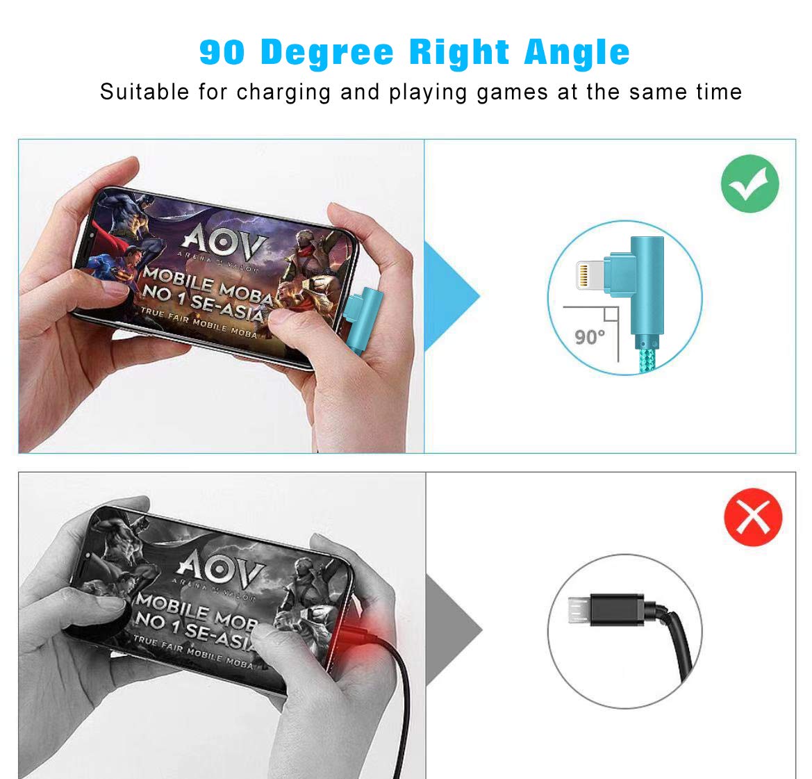 Shusel For Iphone Charger Cable Right Angle Lightning Cable 3Pack 90 Degree 6Ft Nylon Braid Charging Cord Fast Charging Compatib