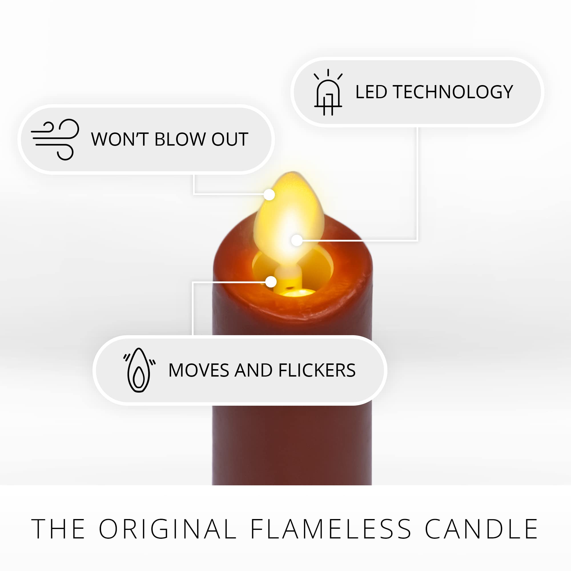 Luminara Flameless Candle Burnt Orange Taper (1'' X 9.75'') Melted Top Real Wax Unscented Remote Ready Timer