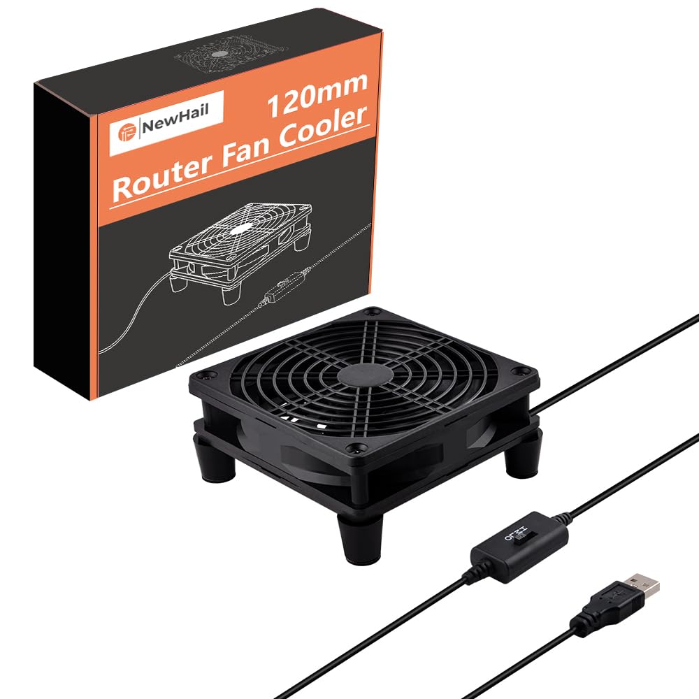 Newhail Quiet 120Mm Router Fan Cooler With L/M/H 3 Degree Speed Controller, Dc 5V Usb Powered Cooling Case Fan For Router Modem